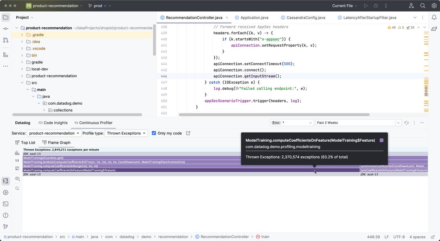 Visualize flame graphs within your IDE. Visualize flame graphs within your IDE.
