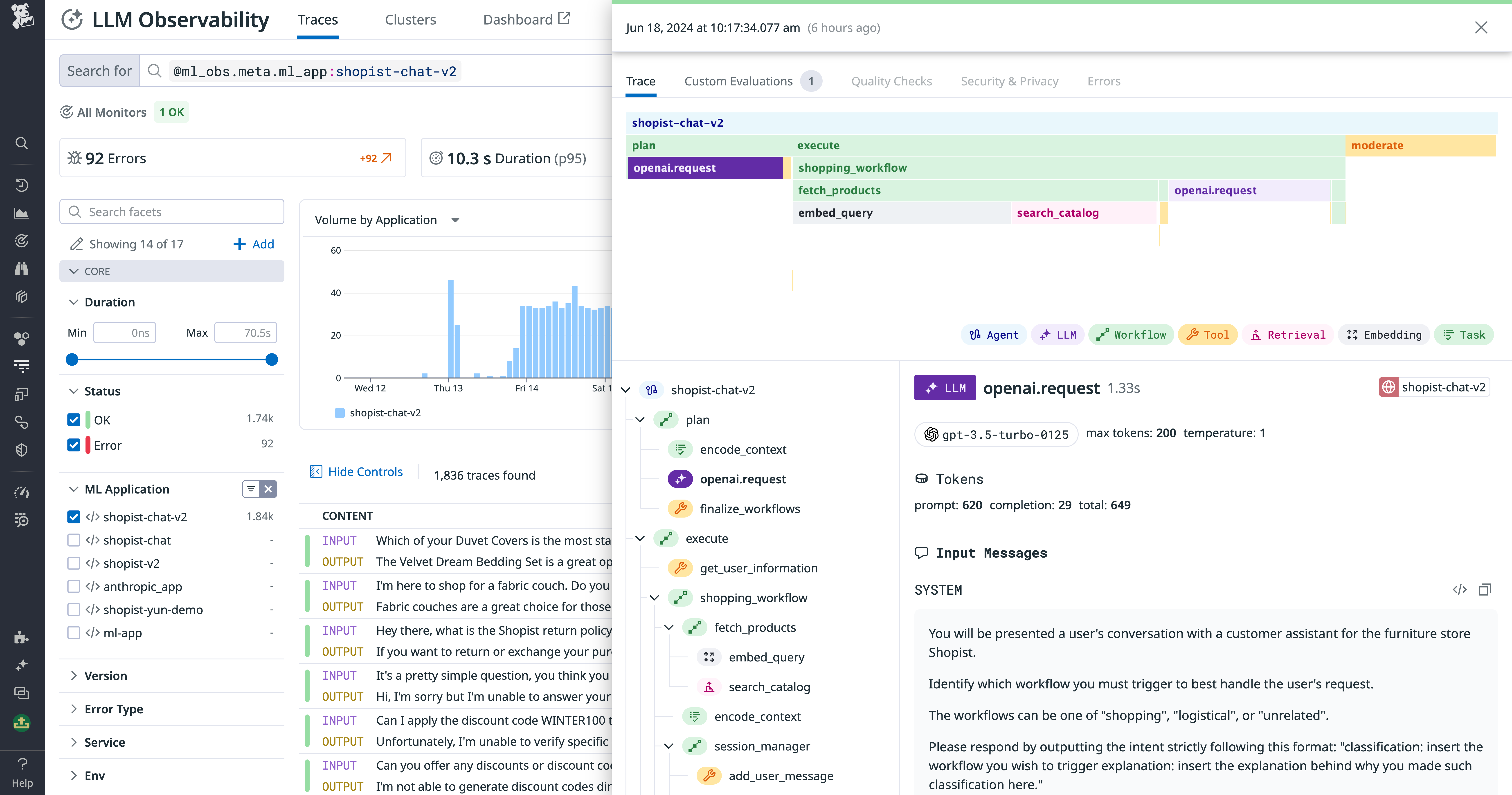 LLM Observability trace view