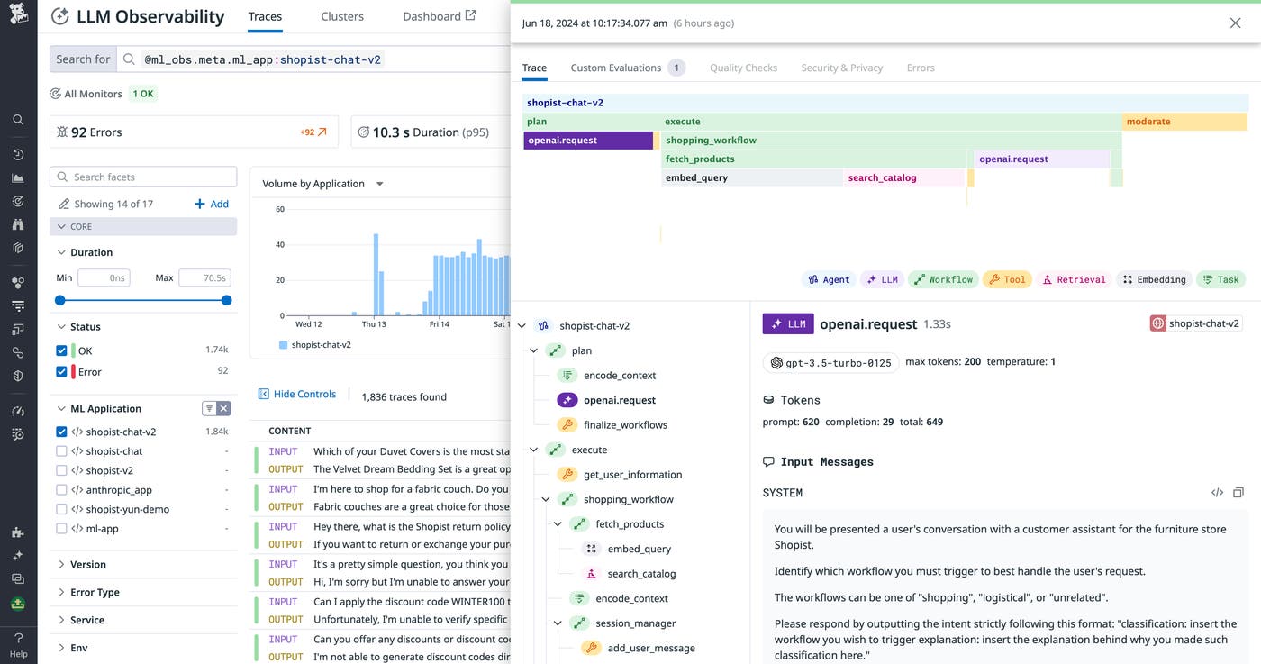 LLM Observability trace view LLM Observability trace view