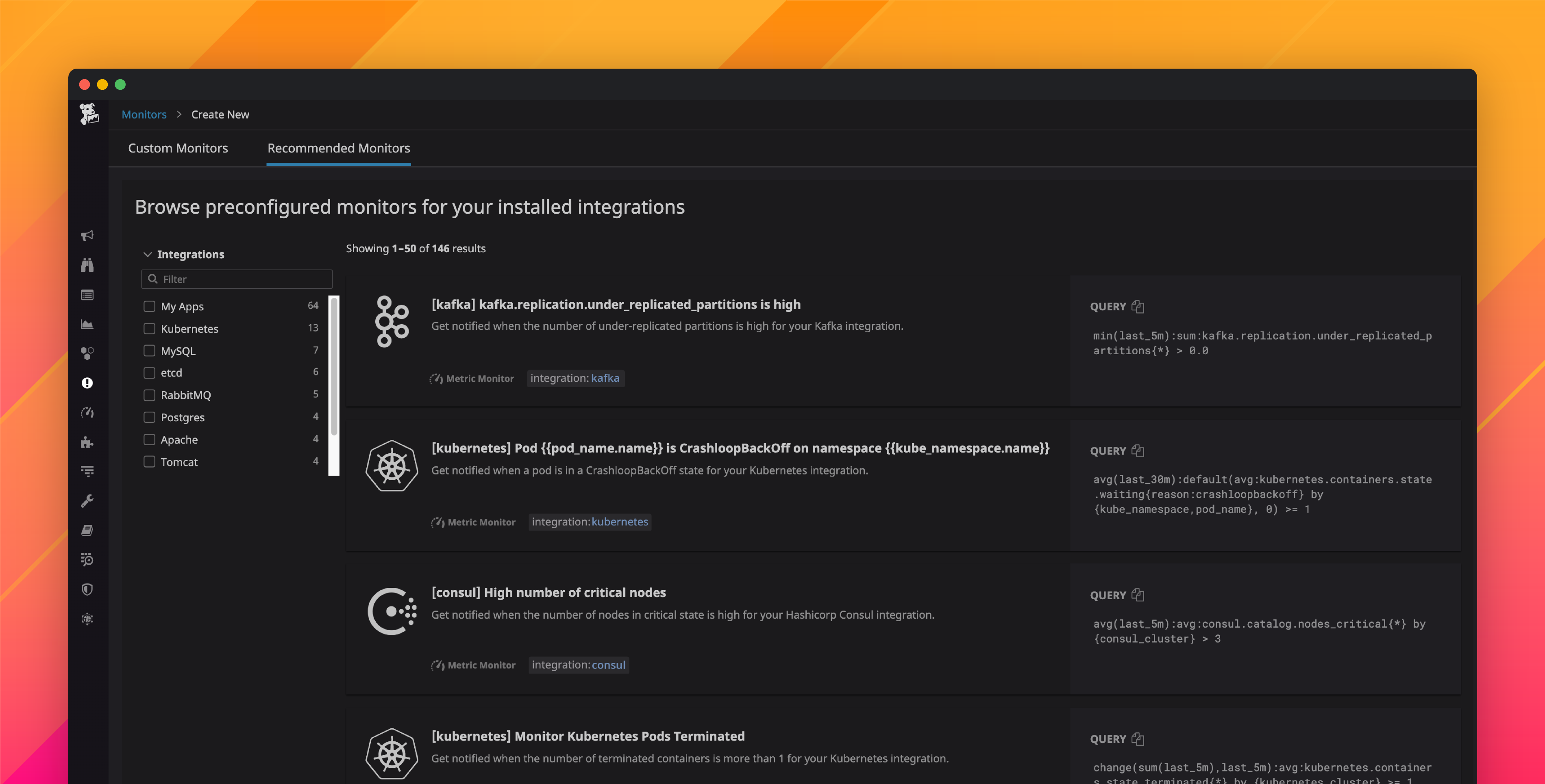 Enable preconfigured alerts with Recommended Monitors