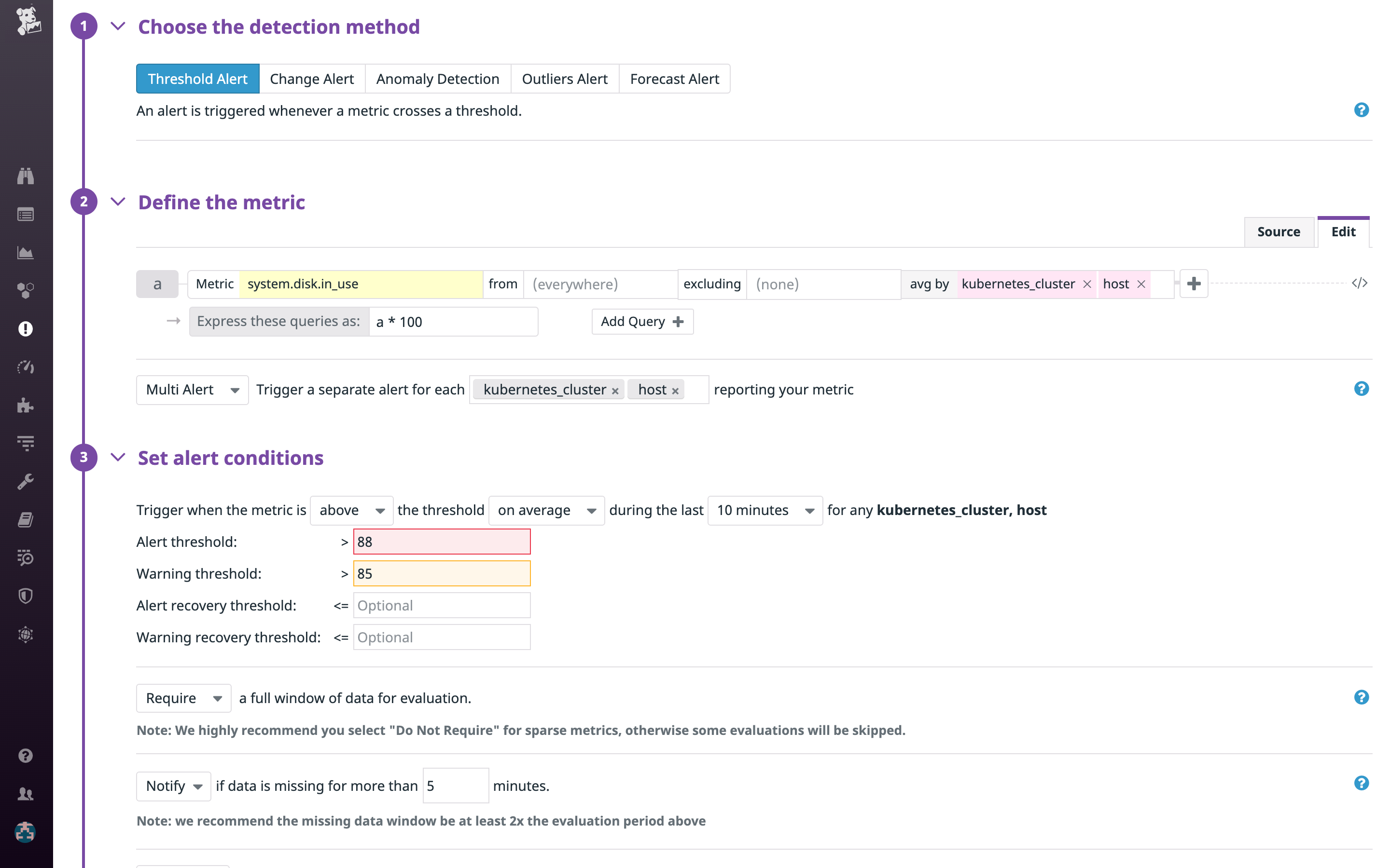 A Recommended Monitor for Kubernetes disk space usage.
