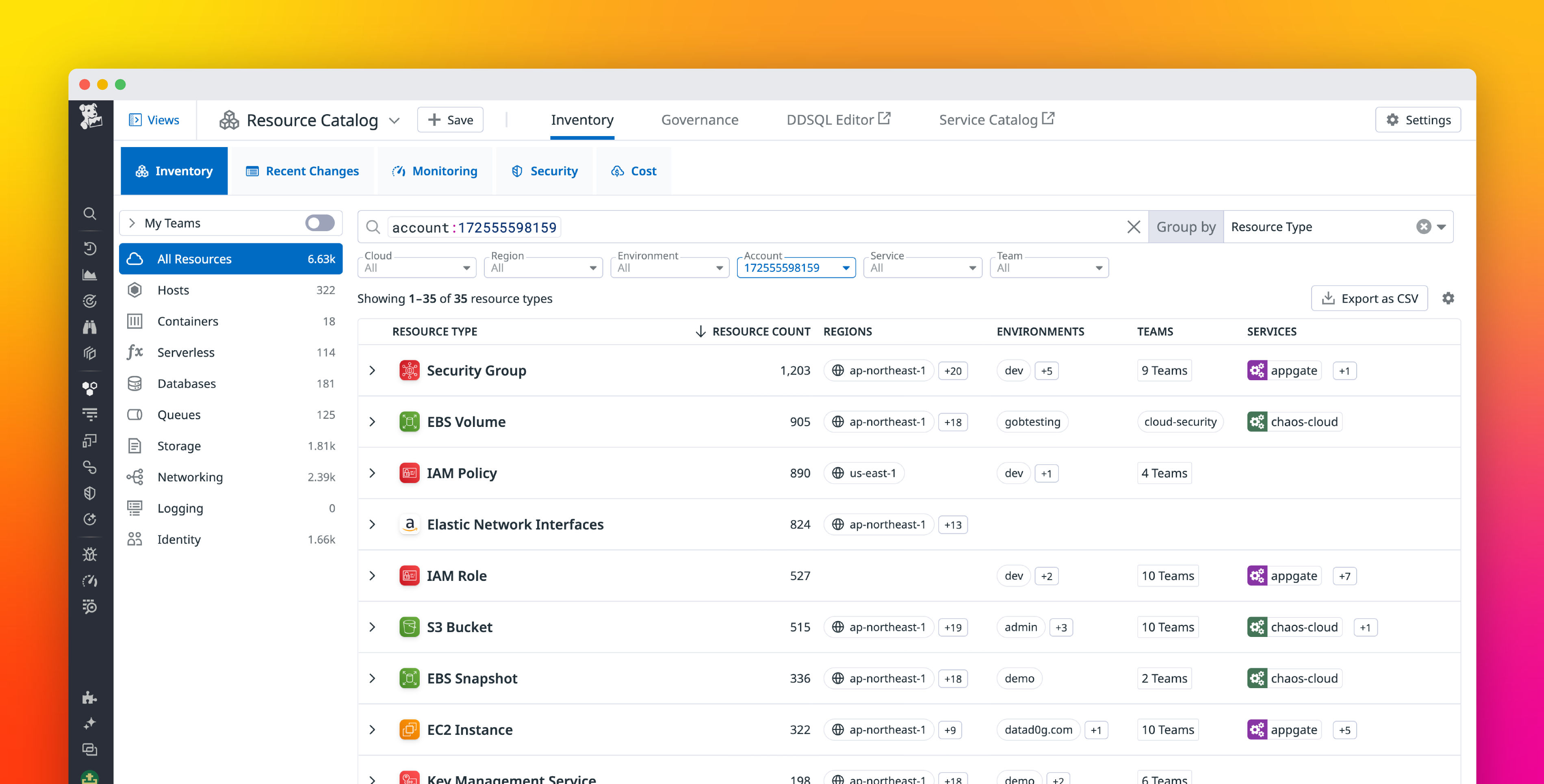 Govern your infrastructure resources with the Datadog Resource Catalog