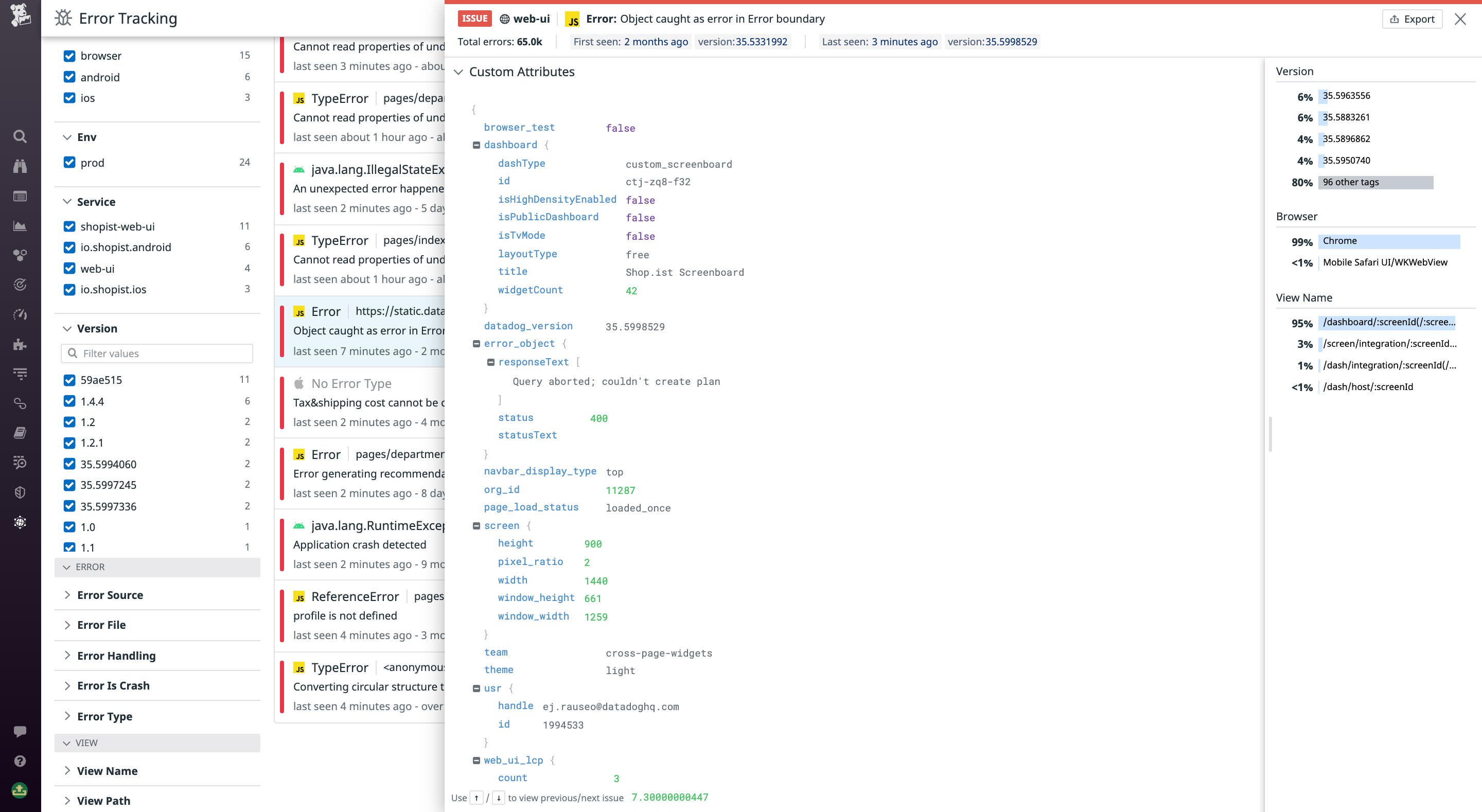 Custom attributes for extra context around actions and errors Custom attributes for extra context around actions and errors