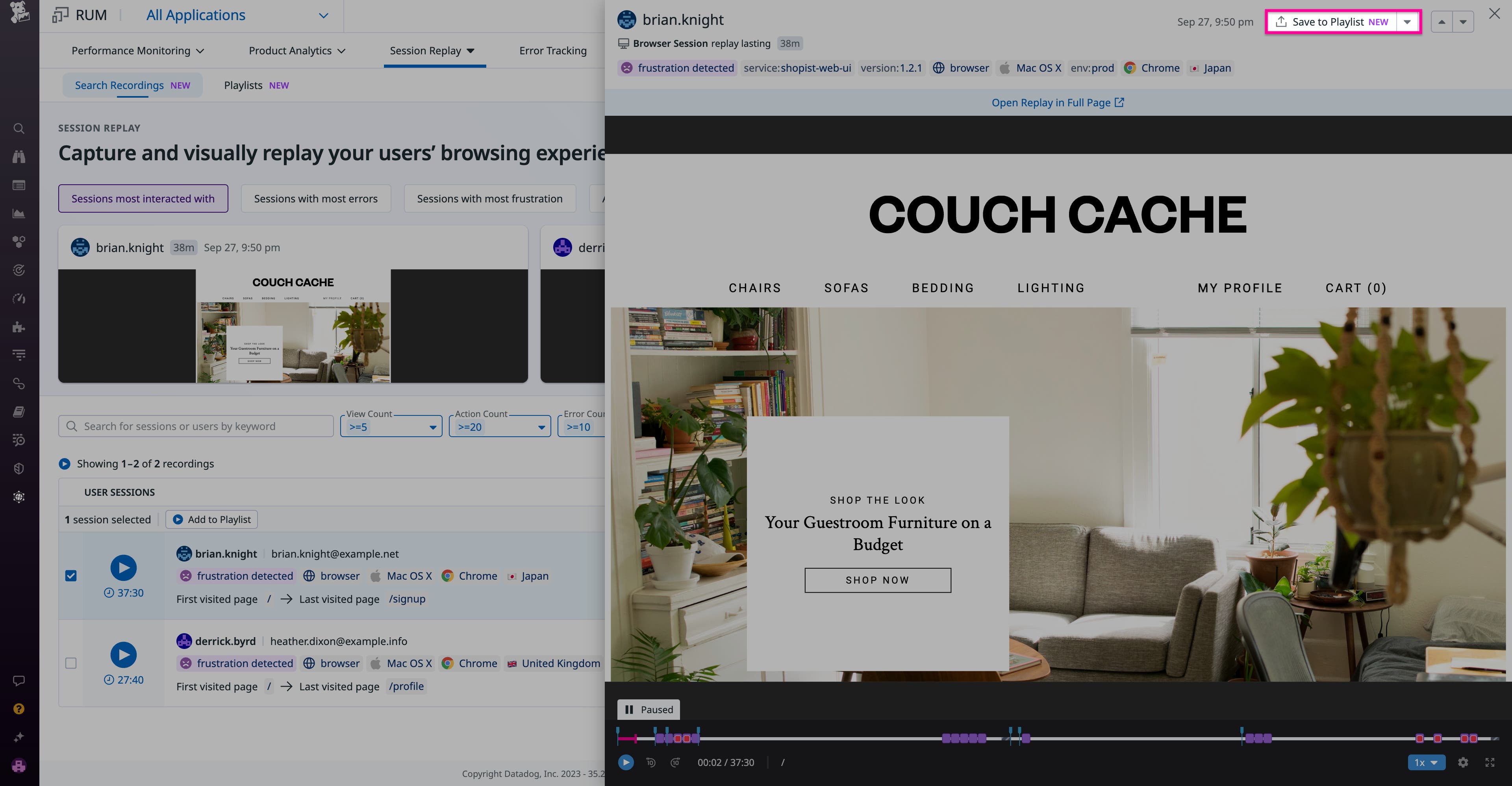 Save a session replay to a playlist Save a session replay to a playlist