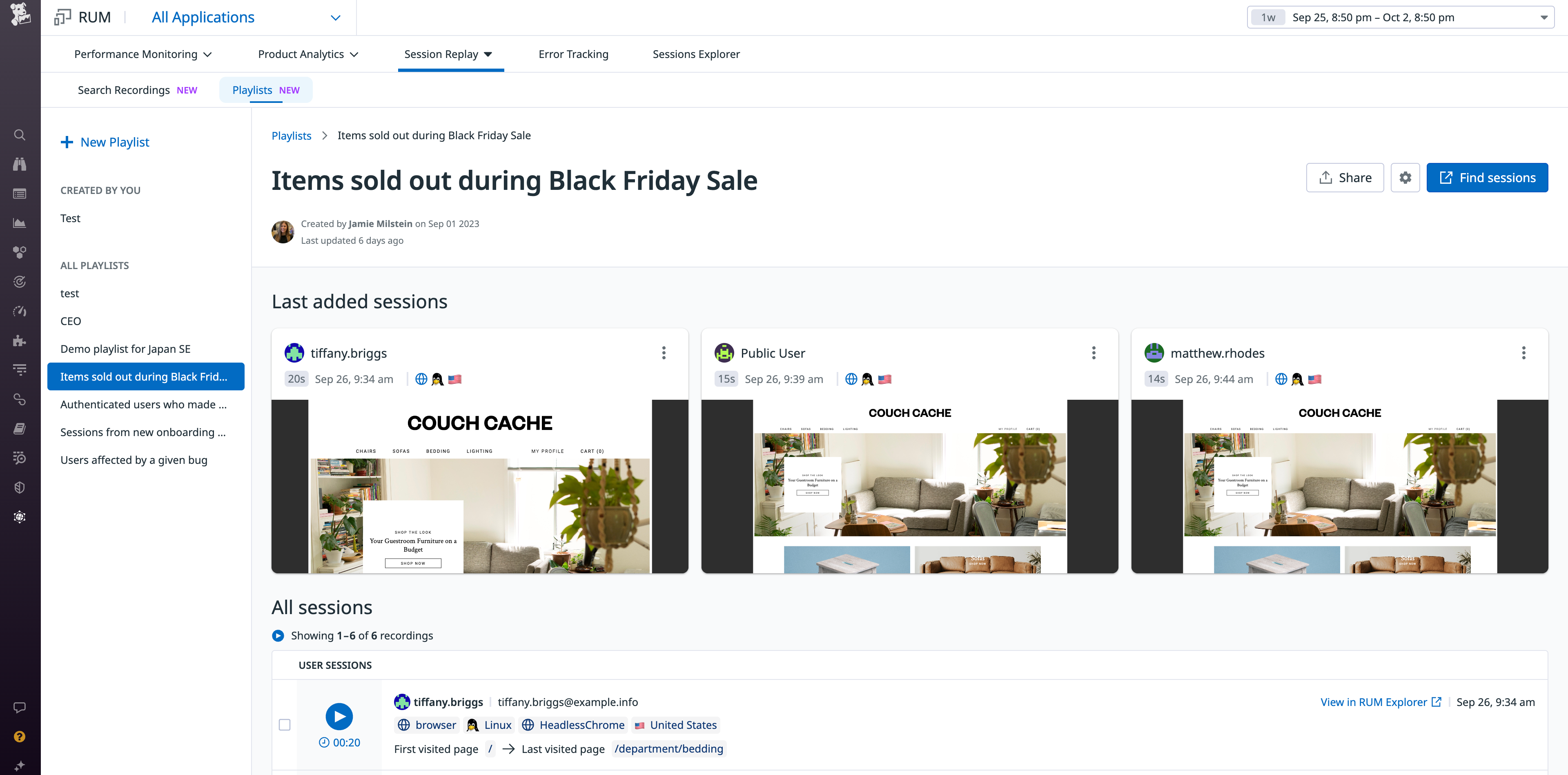 View, share, or add more sedssions to your playlist
