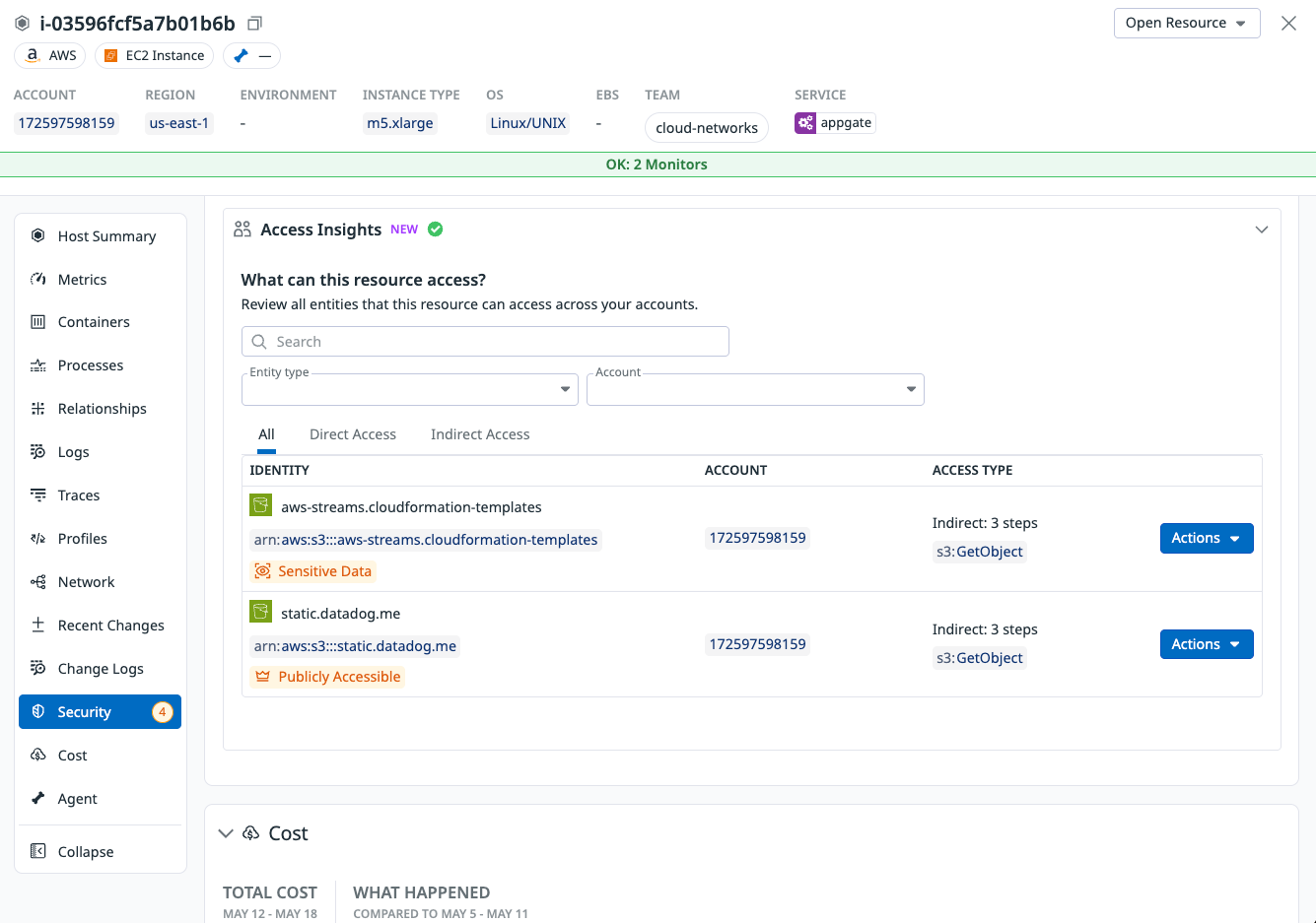 Access Insights in Datadog Security Graph