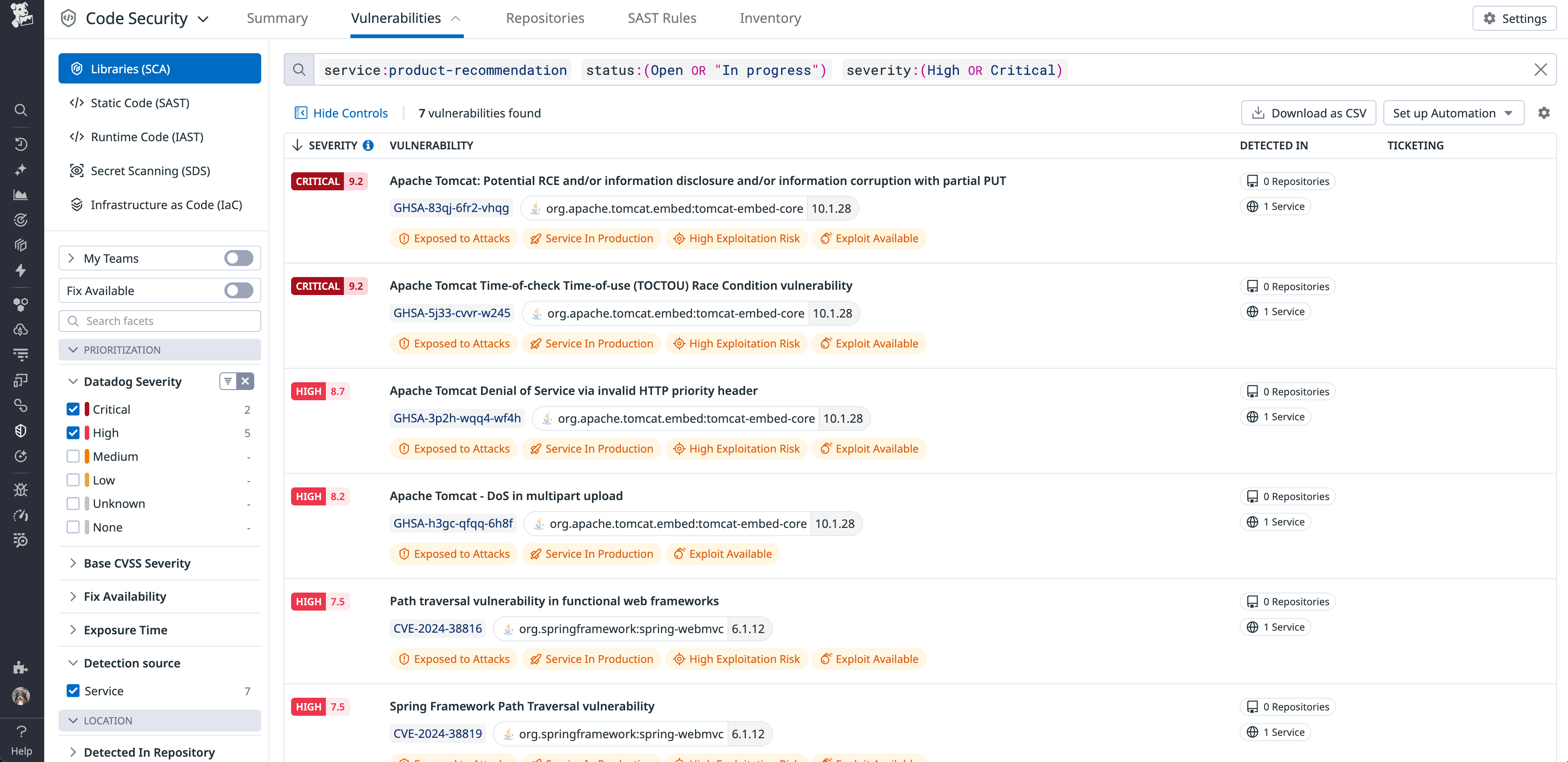 Datadog Software Composition Analysis