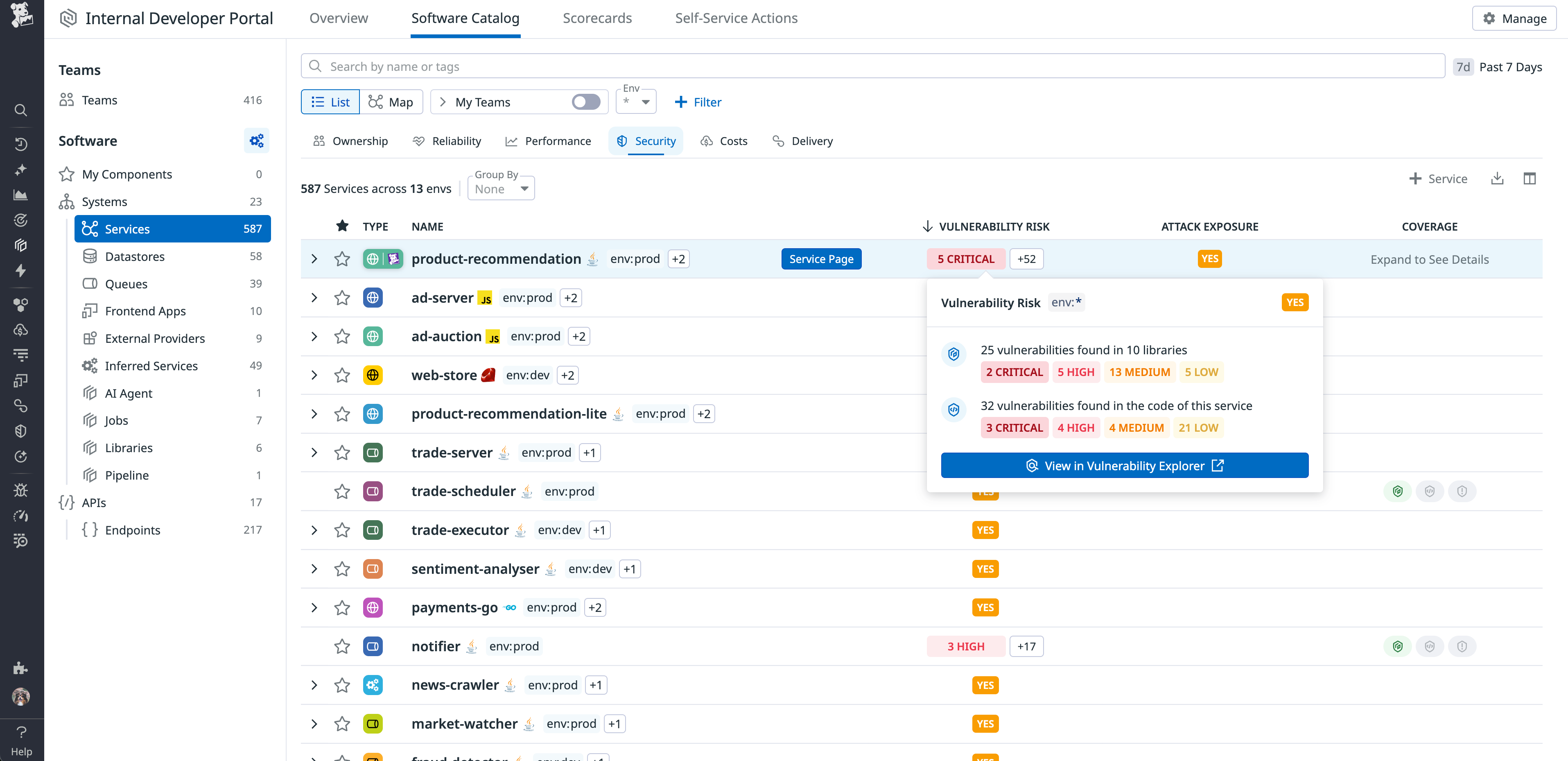 Datadog Software Catalog vulnerabilities