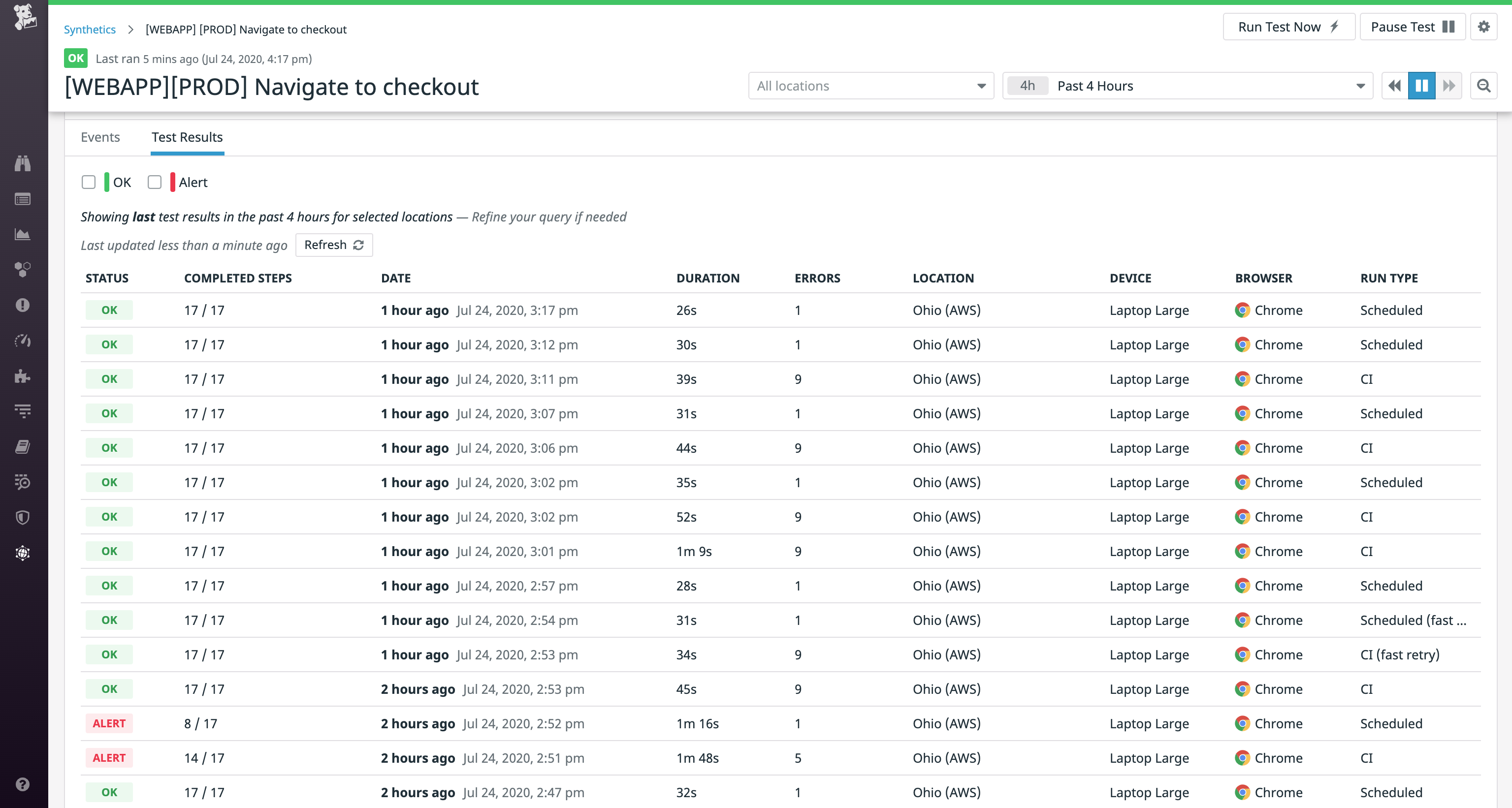 View test results from every environment in the Datadog UI.