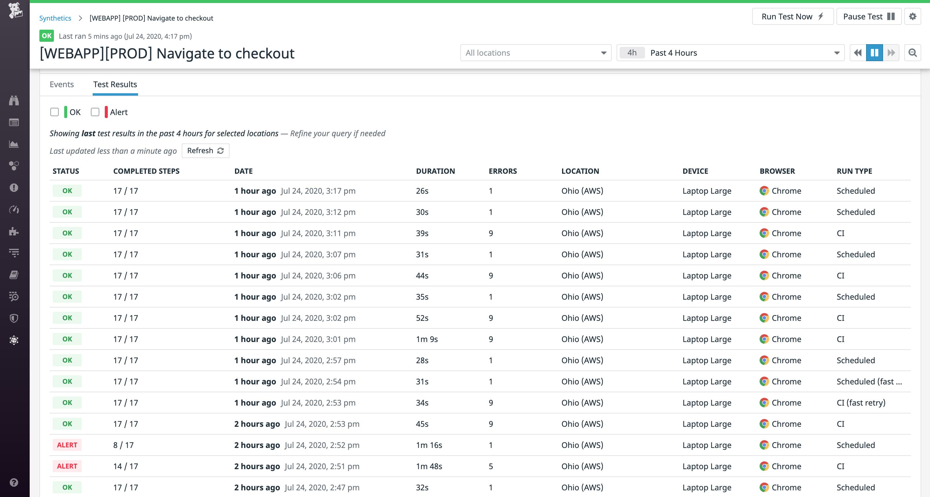 View test results from every environment in the Datadog UI. View test results from every environment in the Datadog UI.