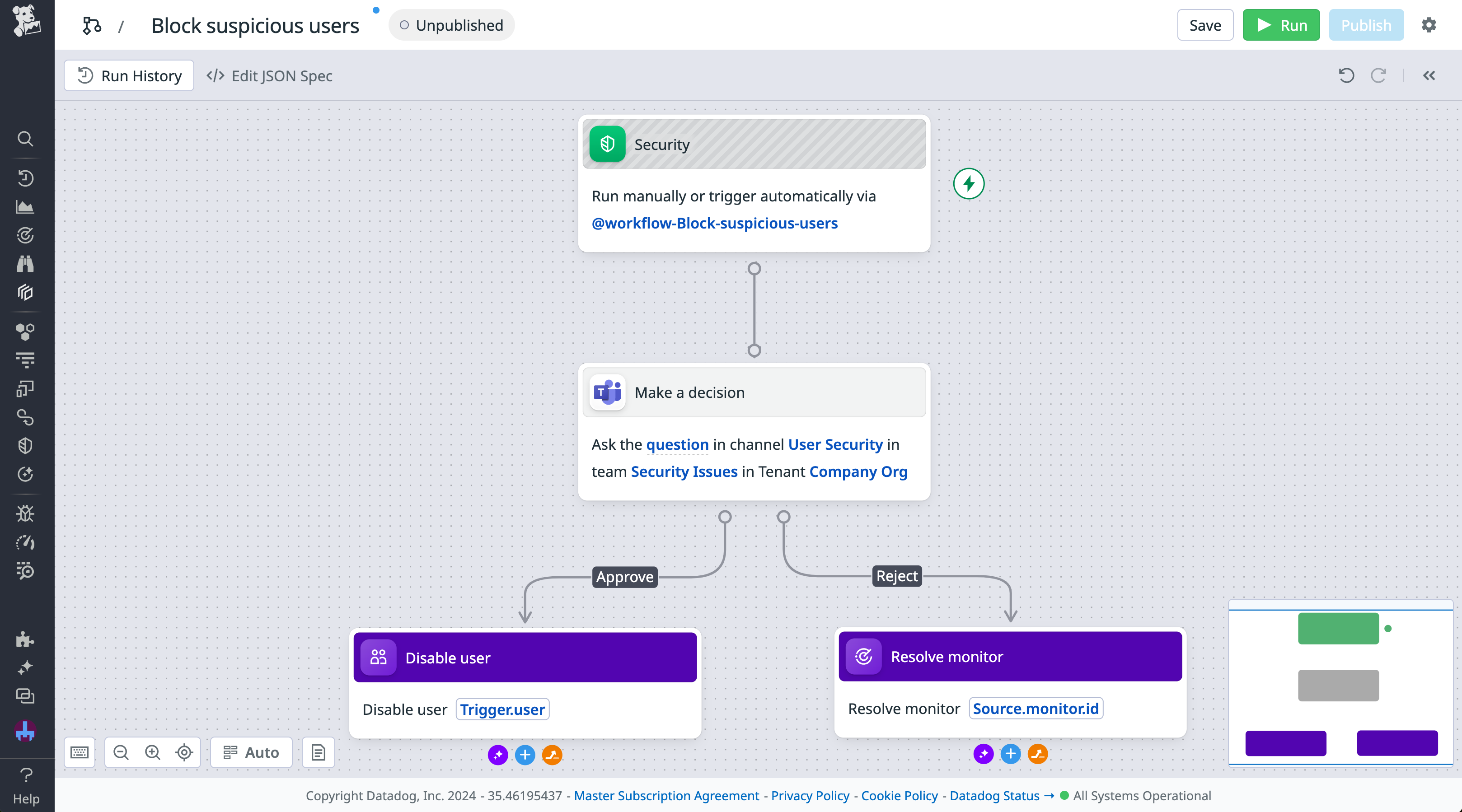 A security workflow with that enables responders to make a decision via a Teams message.
