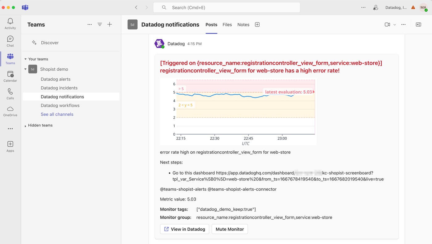 A triggered monitor notification in Microsoft Teams. A triggered monitor notification in Microsoft Teams.