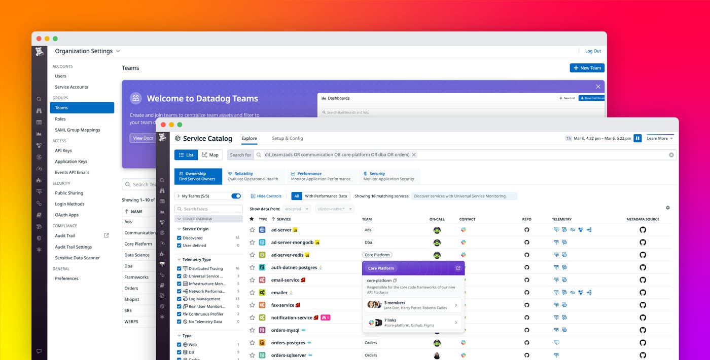 Streamline collaboration throughout your organization with Datadog Teams Streamline collaboration throughout your organization with Datadog Teams