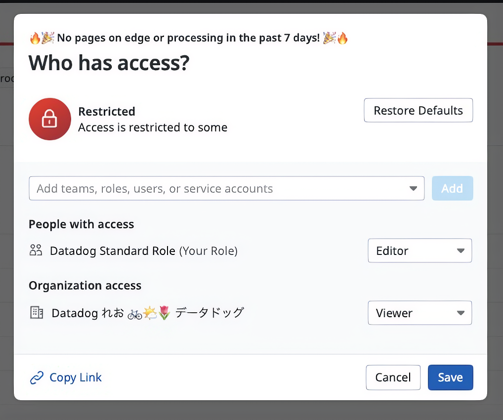 Restricted monitor access dialog with editor and viewer permissions.