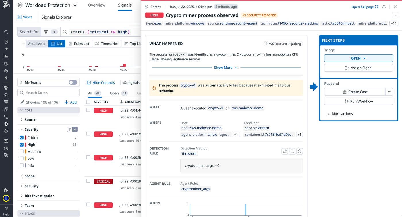 Kill cryptomining processes with Datadog Workload Protection Kill cryptomining processes with Datadog Workload Protection
