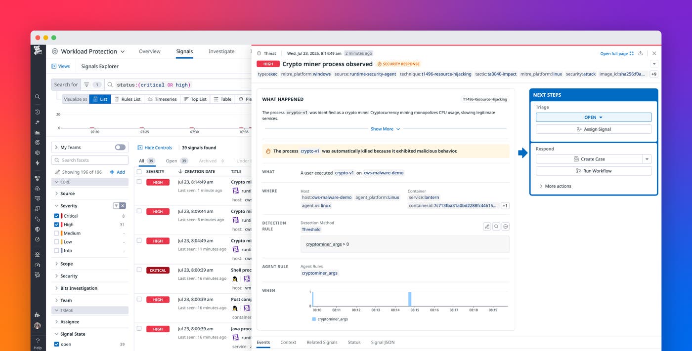Detect and stop unauthorized cryptomining in your cloud workloads with Datadog Workload Protection Detect and stop unauthorized cryptomining in your cloud workloads with Datadog Workload Protection