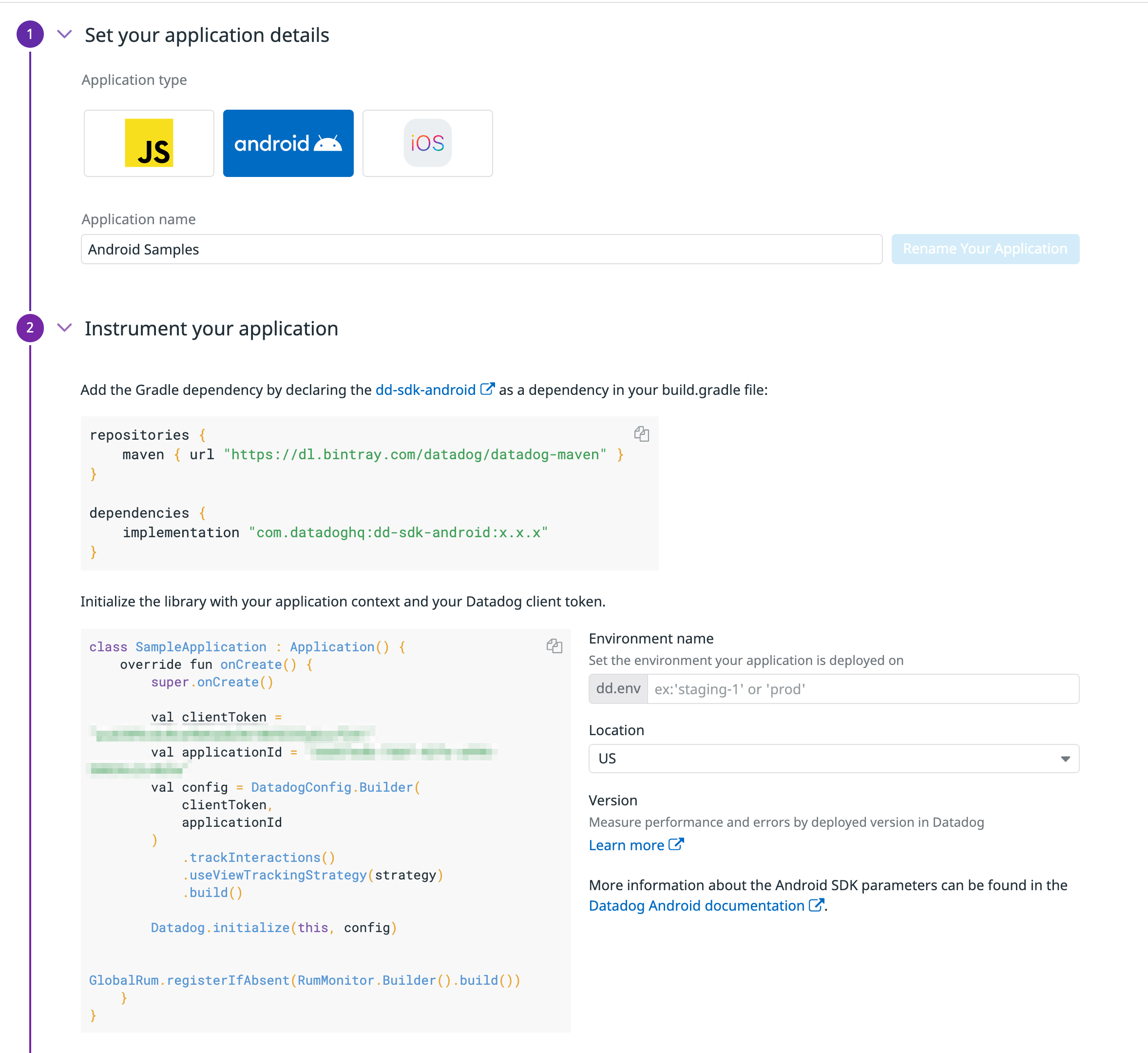Set up the RUM SDK to debug Android applications with our agentless onboarding process