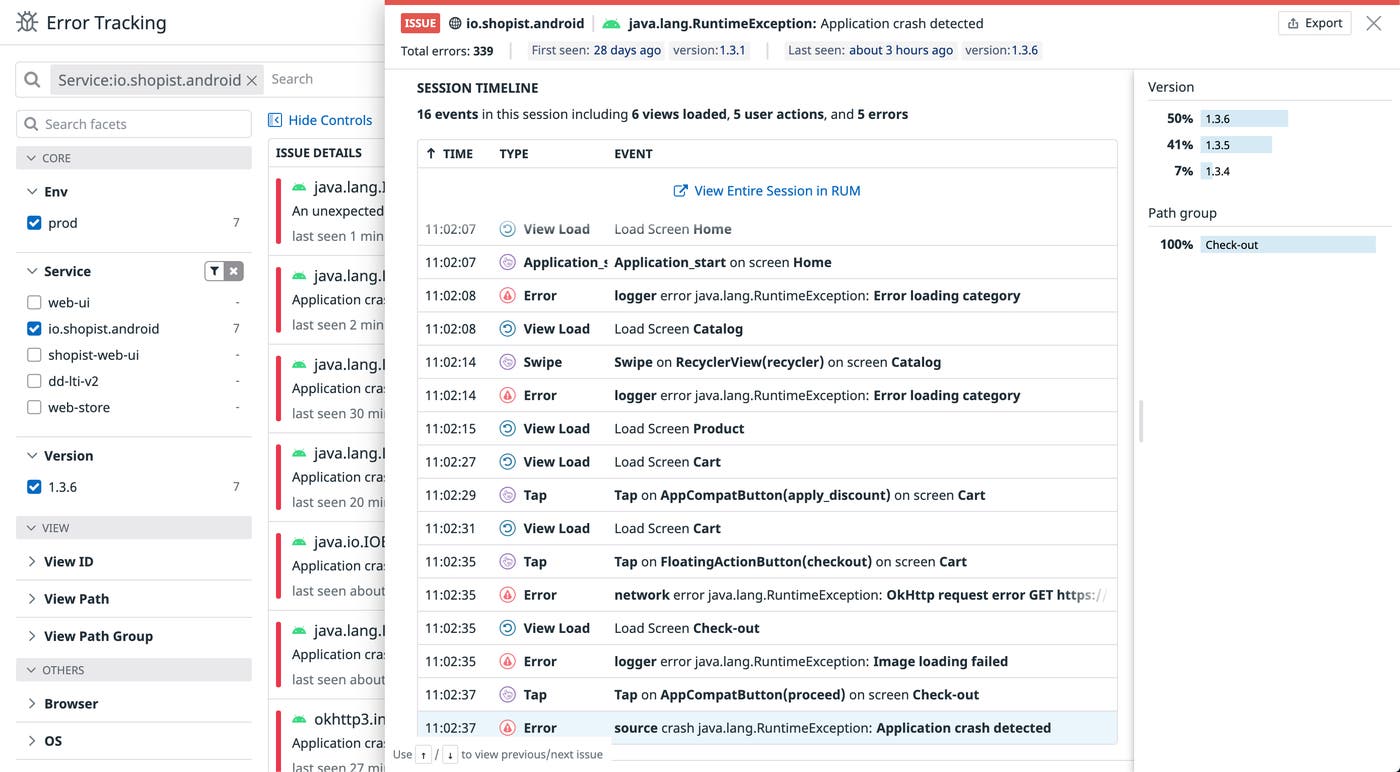 View the full session timeline to debug an Android application crash View the full session timeline to debug an Android application crash