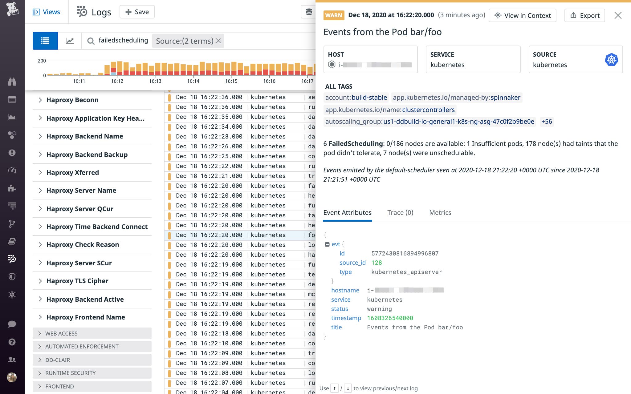 Monitor kubernetes failed scheduling events pending pods in the datadog event stream Monitor kubernetes failed scheduling events pending pods in the datadog event stream