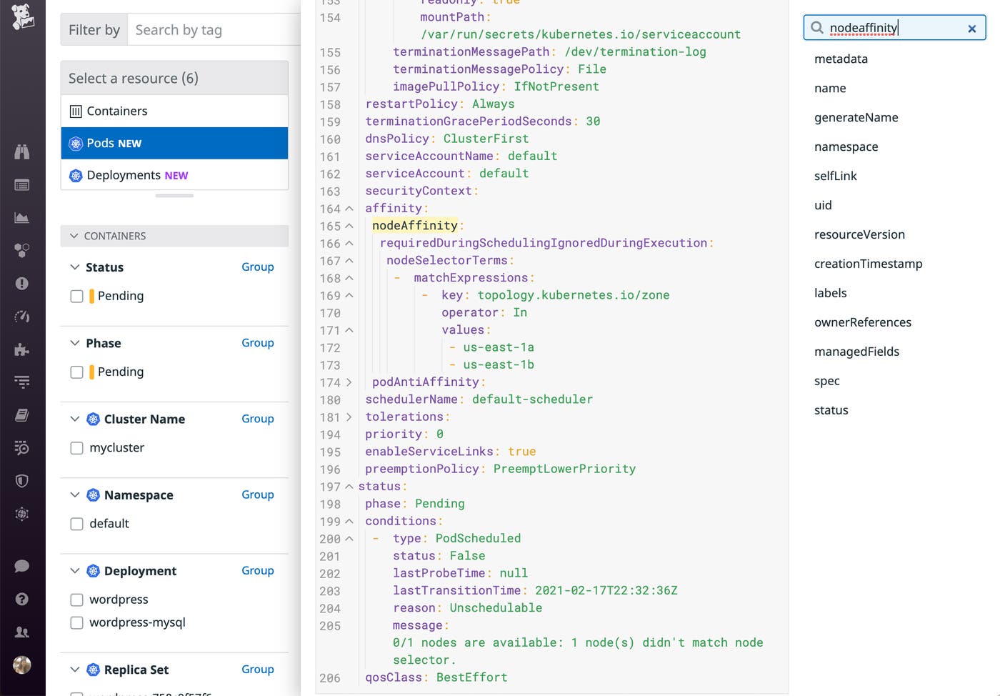 Node affinity and anti-affinity rules can lead to scheduling failures. To troubleshoot, you can check the pod spec to see what rules are in place. Node affinity and anti-affinity rules can lead to scheduling failures. To troubleshoot, you can check the pod spec to see what rules are in place.