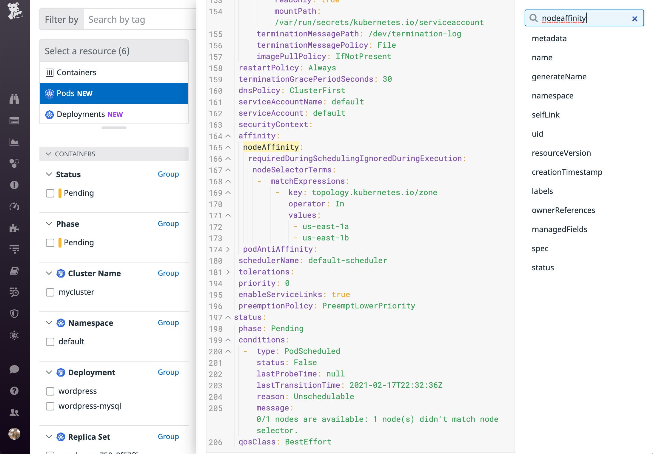 Node affinity and anti-affinity rules can lead to scheduling failures. To troubleshoot, you can check the pod spec to see what rules are in place. Node affinity and anti-affinity rules can lead to scheduling failures. To troubleshoot, you can check the pod spec to see what rules are in place.