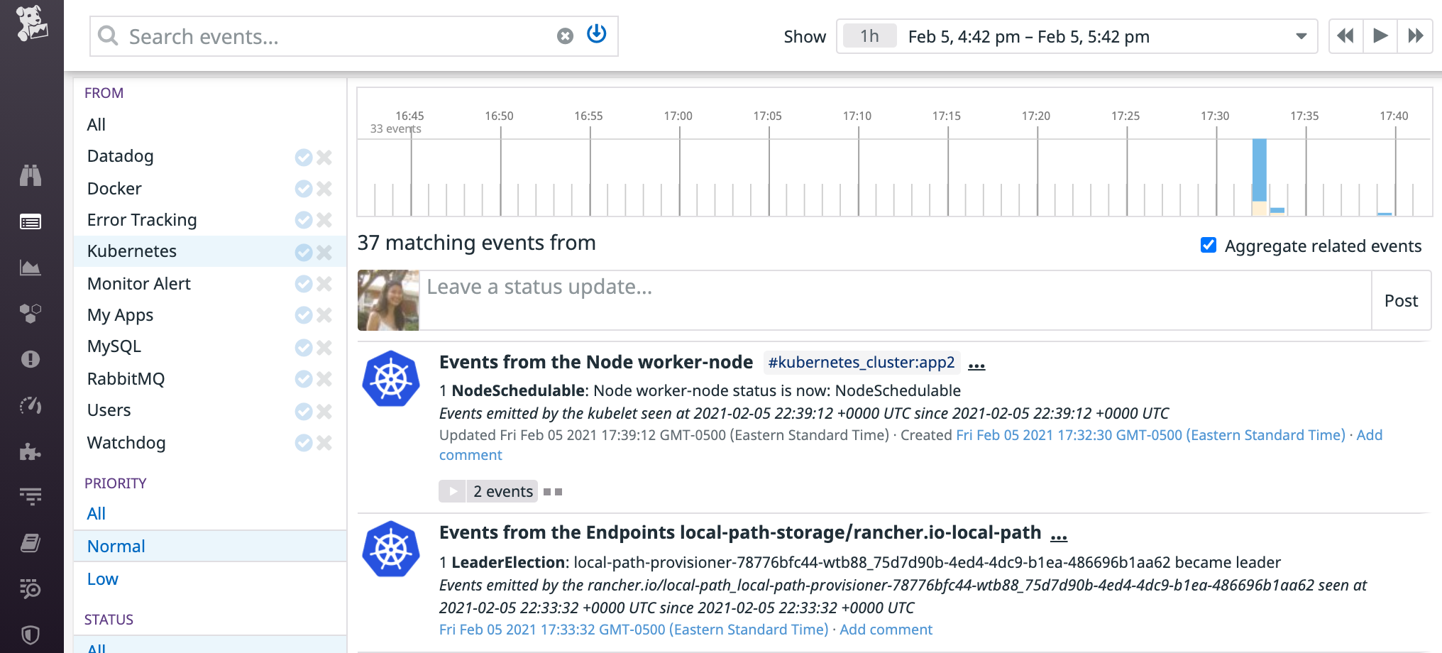 If you mark a node as schedulable again, it will show up as such in the datadog event stream.