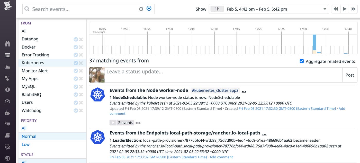 If you mark a node as schedulable again, it will show up as such in the datadog event stream. If you mark a node as schedulable again, it will show up as such in the datadog event stream.