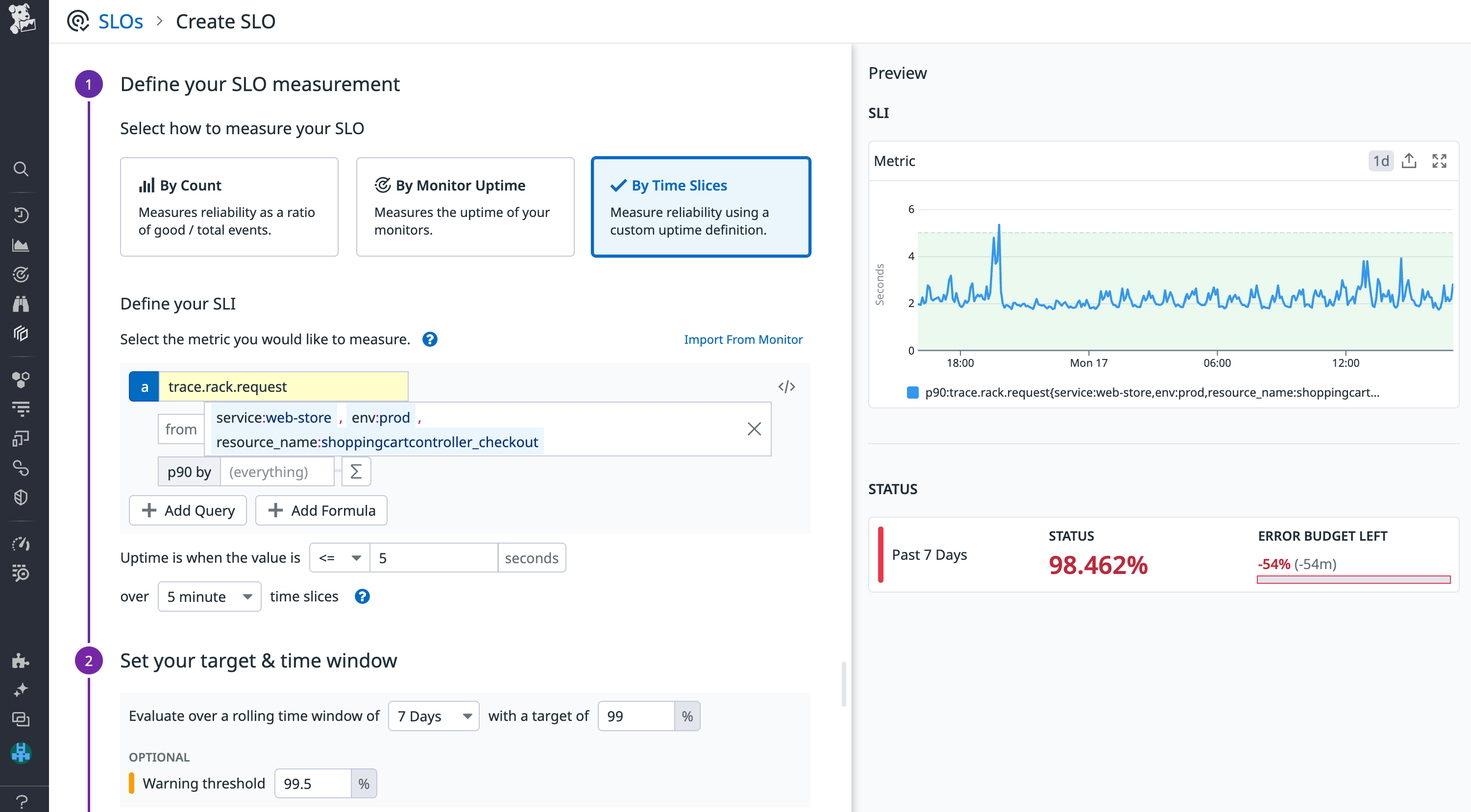 Calculate the amount of time your endpoint exhibits latency under your set threshold.