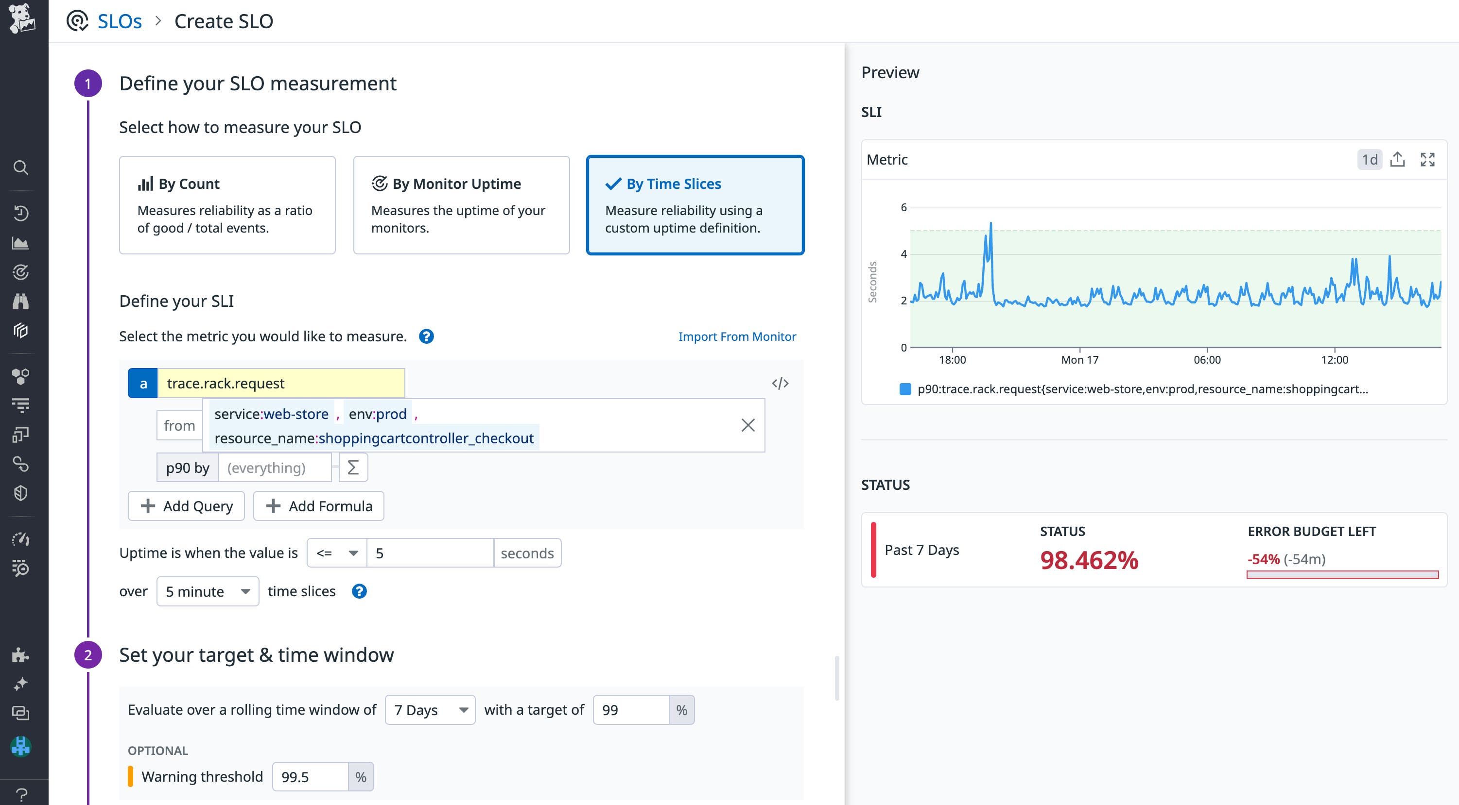Calculate the amount of time your endpoint exhibits latency under your set threshold. Calculate the amount of time your endpoint exhibits latency under your set threshold.