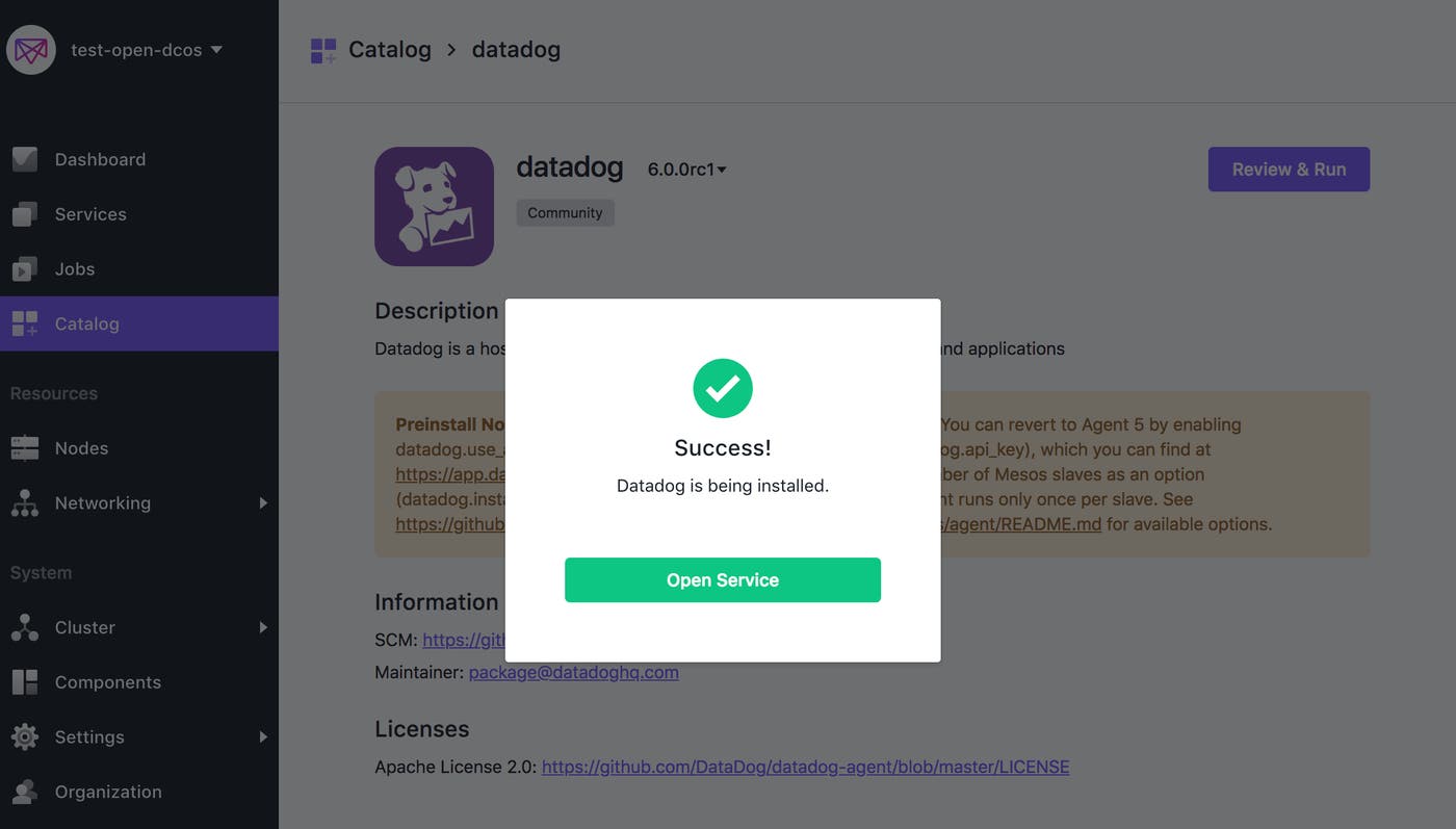The UI will show you a dialog indicating the service was successfully installed. The UI will show you a dialog indicating the service was successfully installed.
