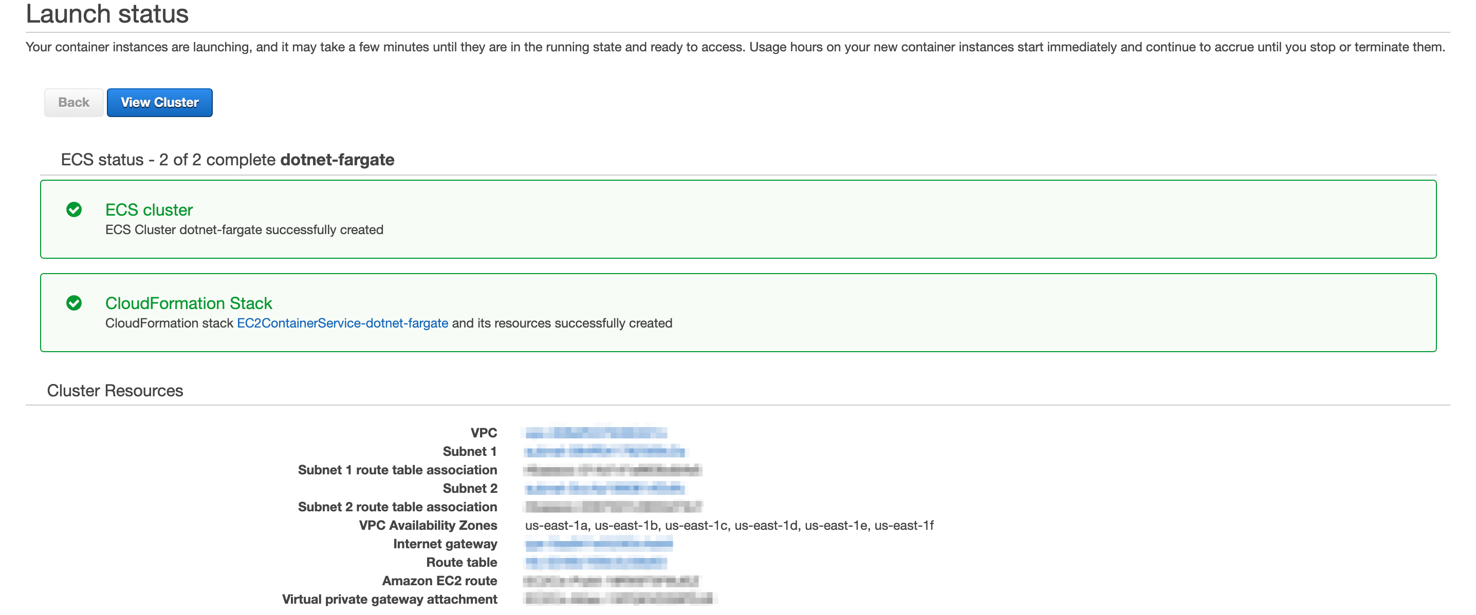 The cluster's configuration settings
