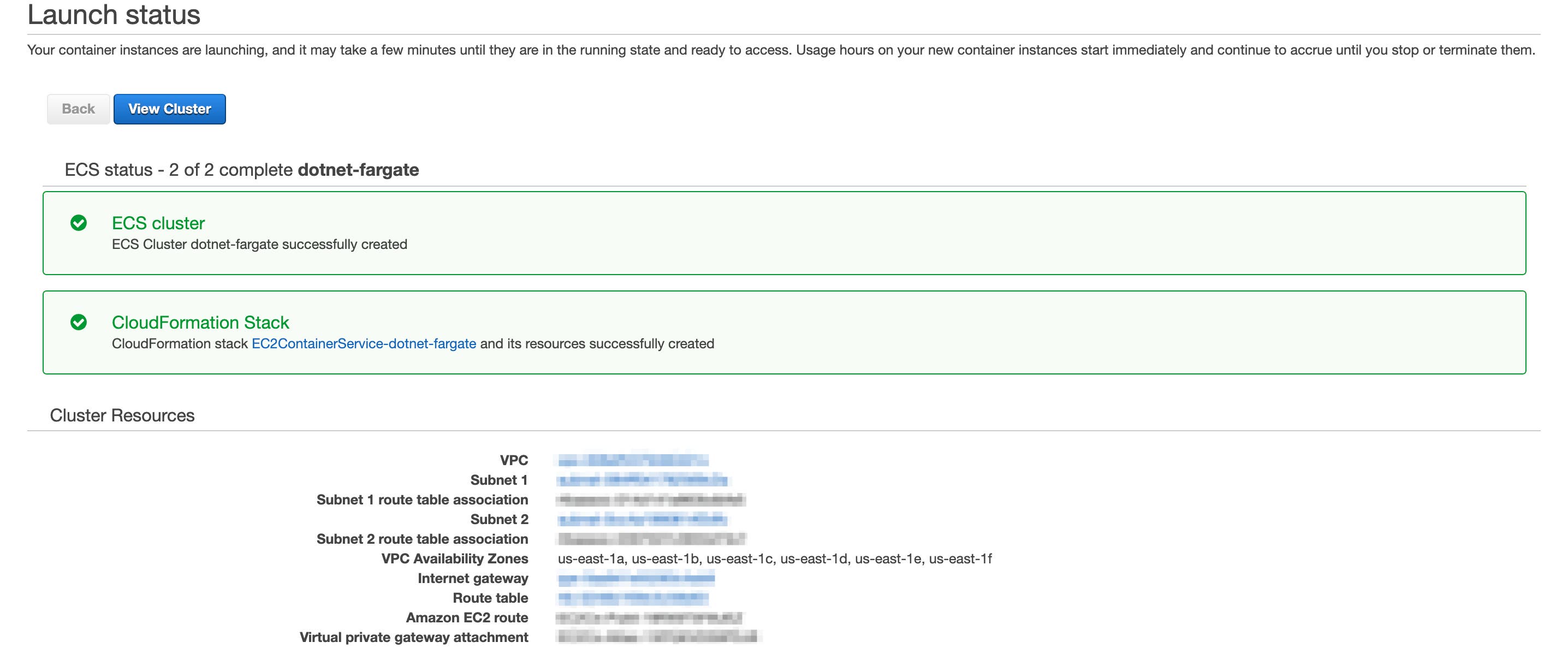 The cluster's configuration settings The cluster's configuration settings