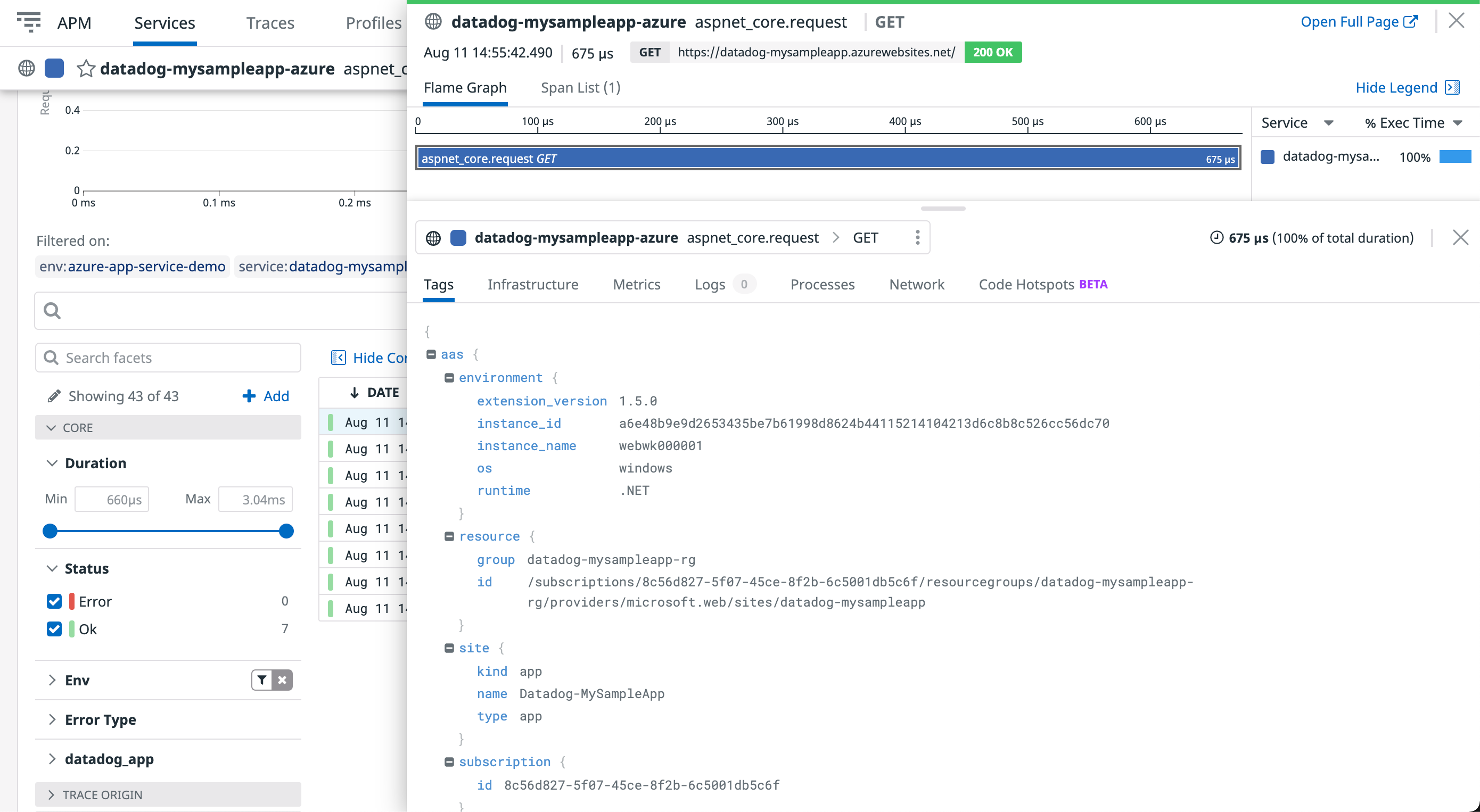 .NET Core trace for Azure App Service application
