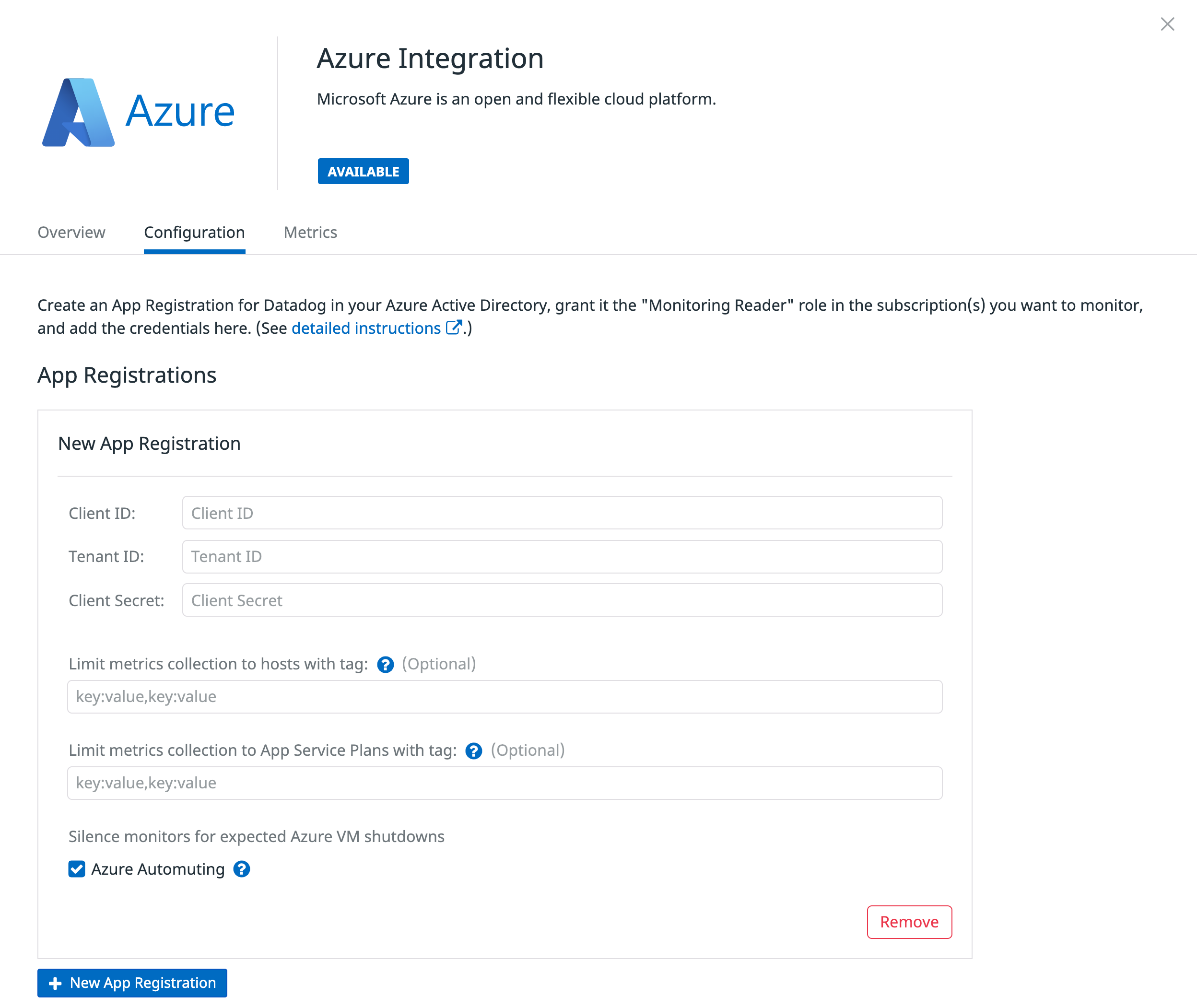Datadog's Azure integration tile