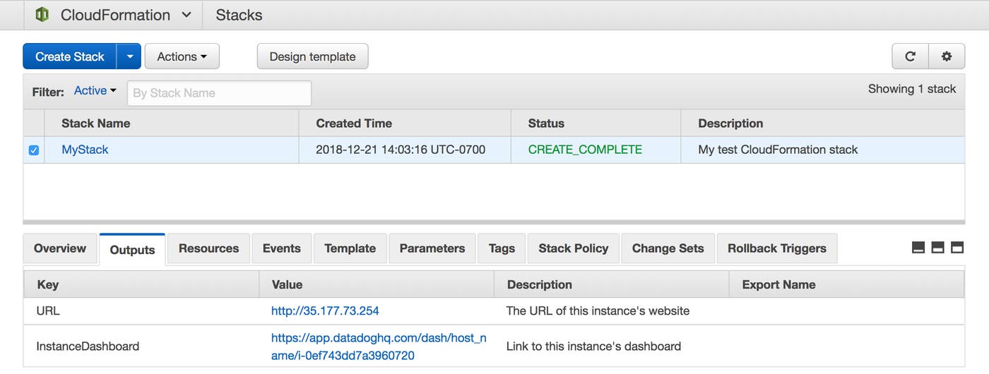 The AWS console shows your stack creation is complete. The AWS console shows your stack creation is complete.