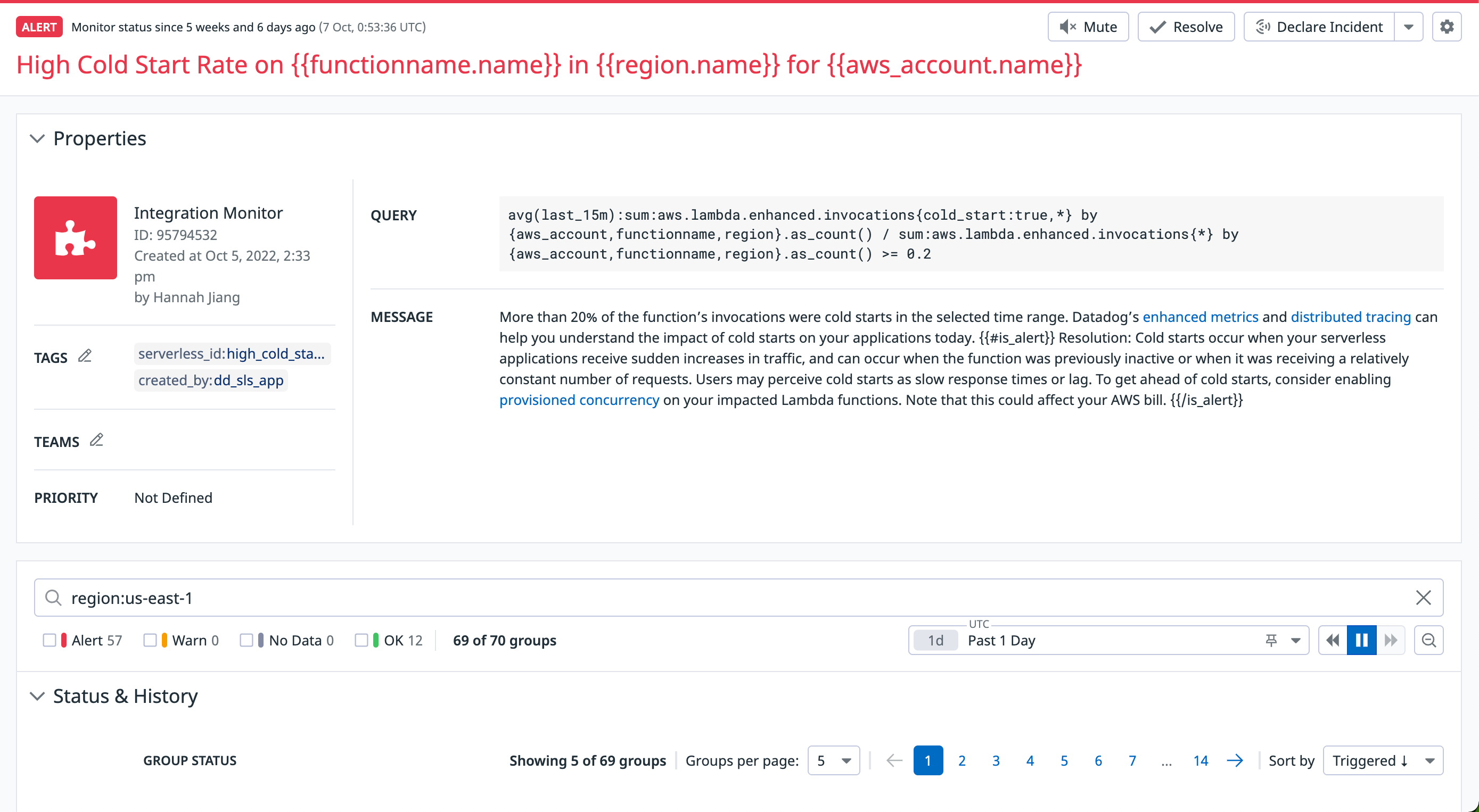 Alert on cold starts
