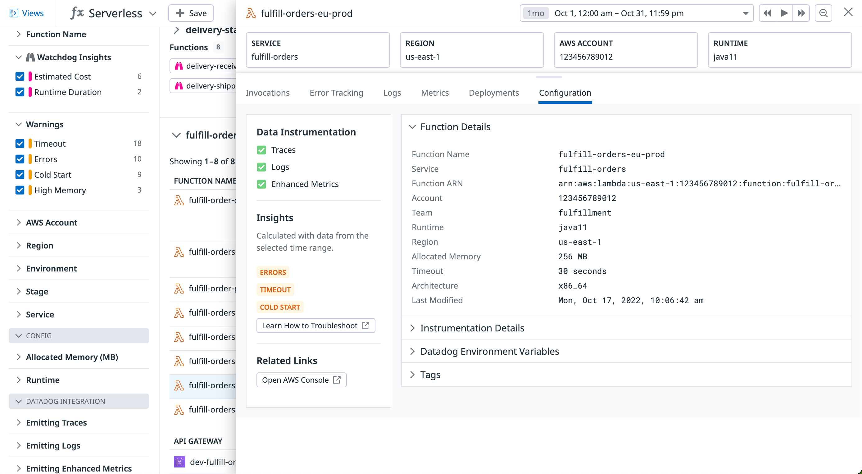 View a function's configuration