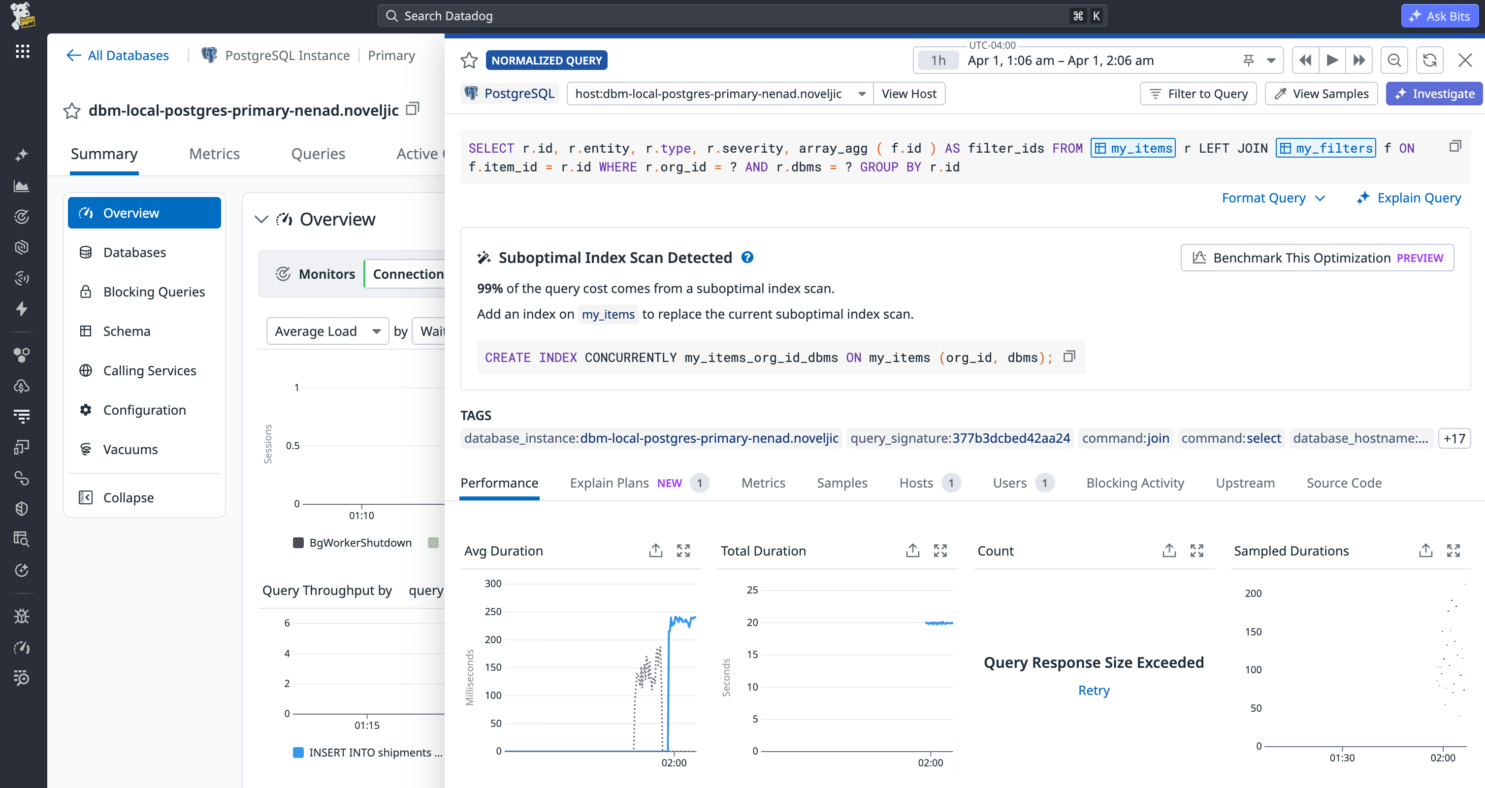 Surface suboptimal index scans with DBM Recommendations.