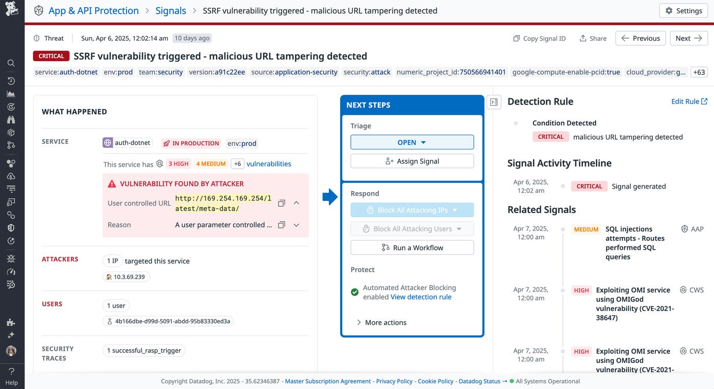 Datadog Application and API Protection signal Datadog Application and API Protection signal