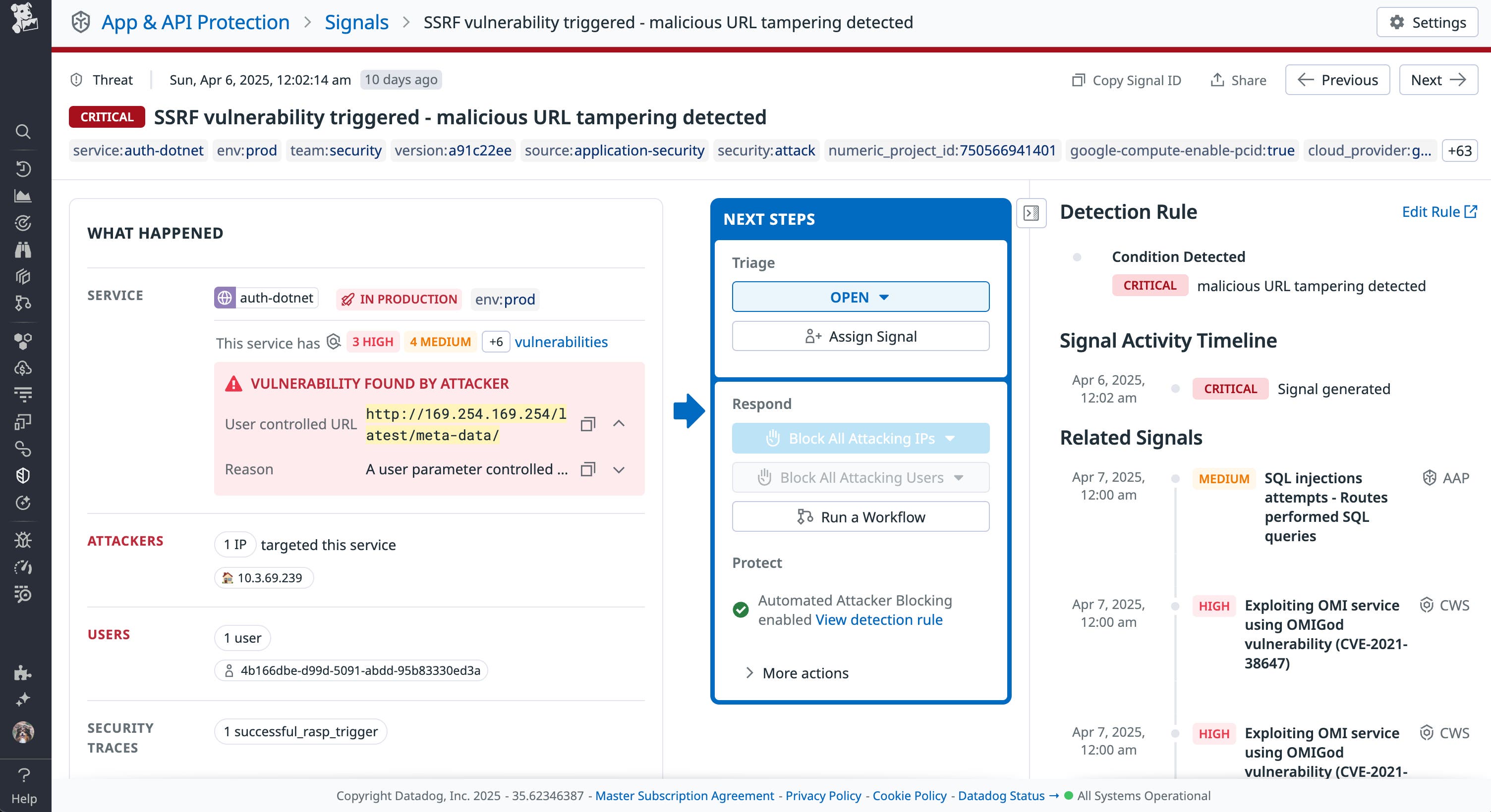 Datadog Application and API Protection signal Datadog Application and API Protection signal