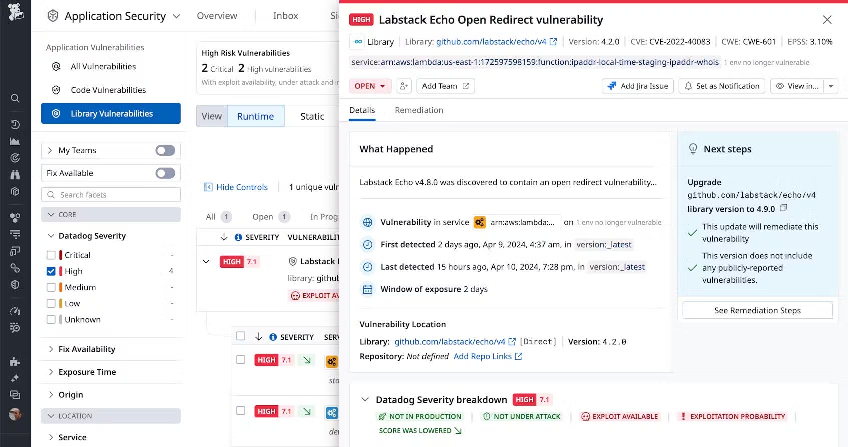 Datadog reduces issue severity based on context Datadog reduces issue severity based on context
