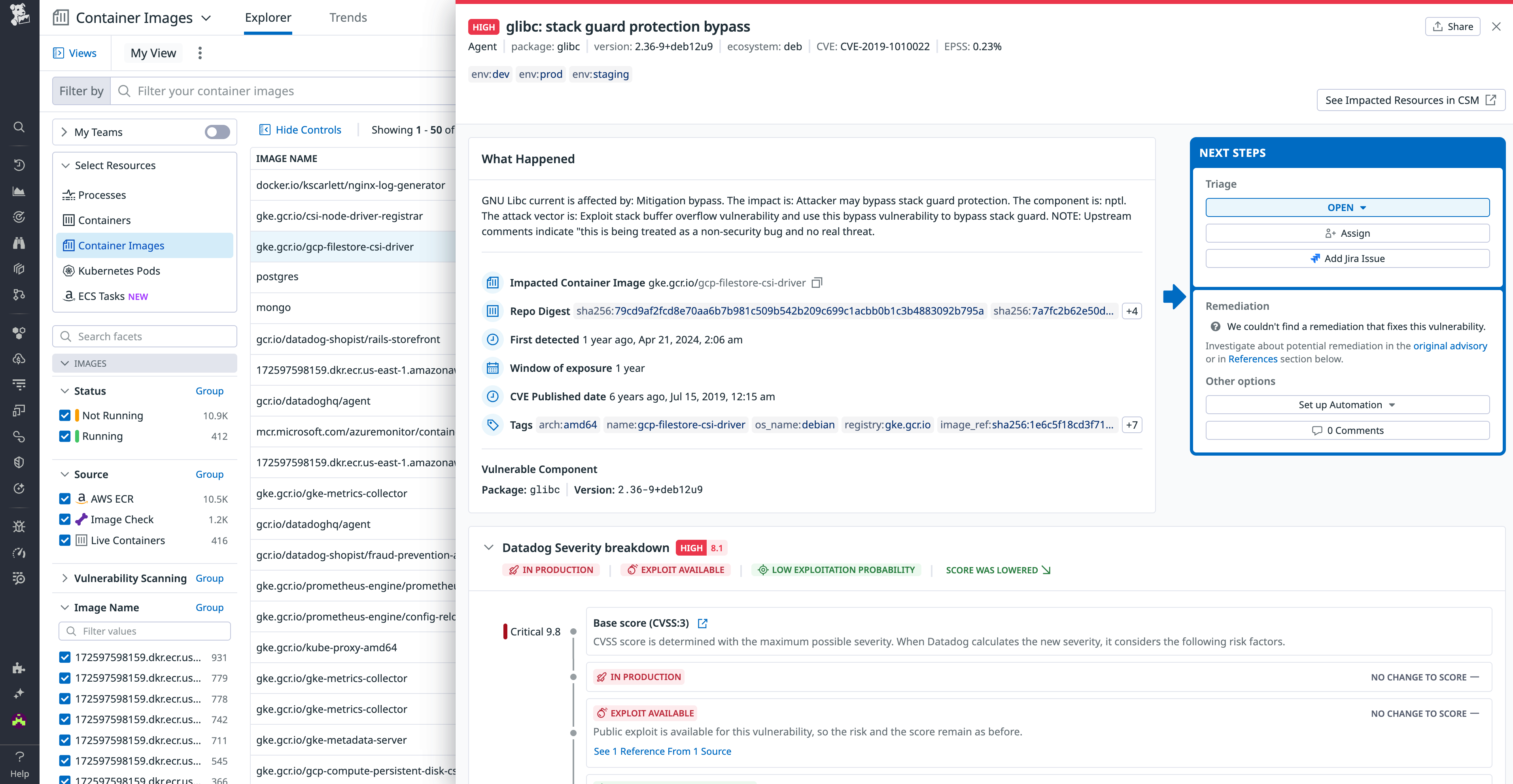 Container image details in the Datadog Container Image view