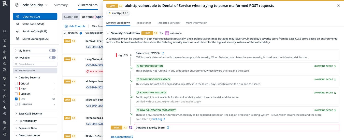 Finding with adjusted severity in Datadog Code Security Finding with adjusted severity in Datadog Code Security