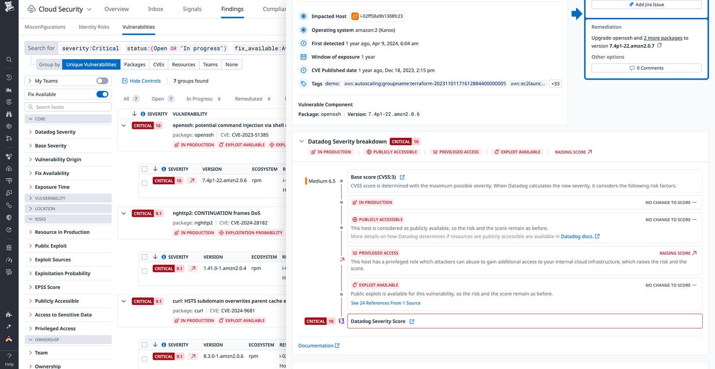 Finding with adjusted severity in Datadog Cloud Security Finding with adjusted severity in Datadog Cloud Security