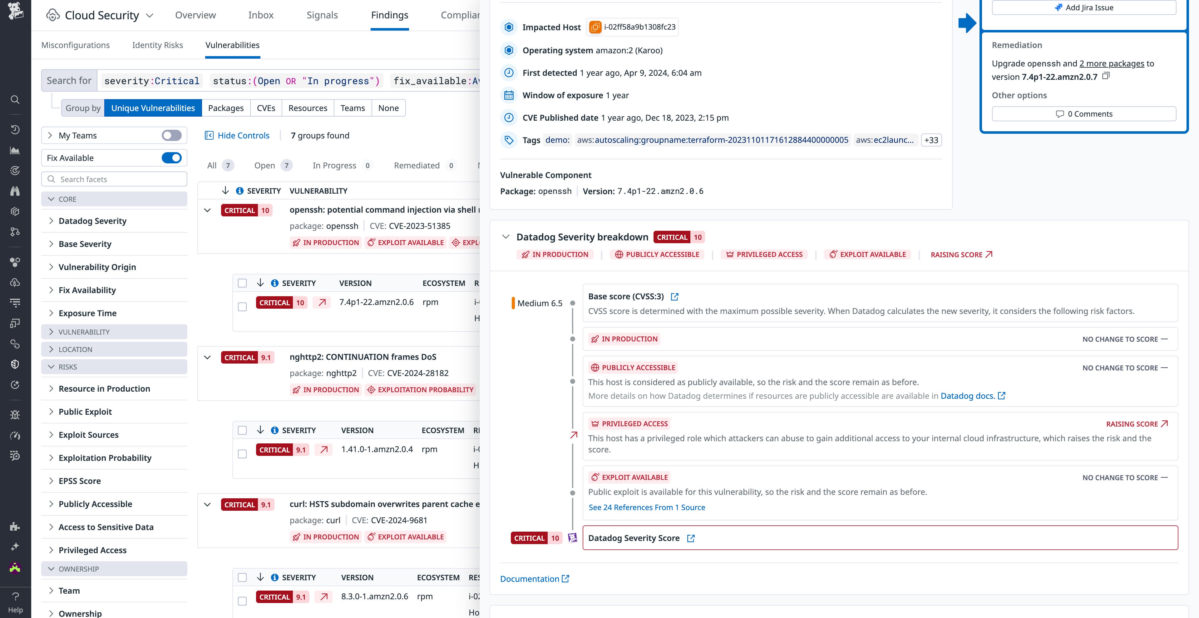 Finding with adjusted severity in Datadog Cloud Security Finding with adjusted severity in Datadog Cloud Security