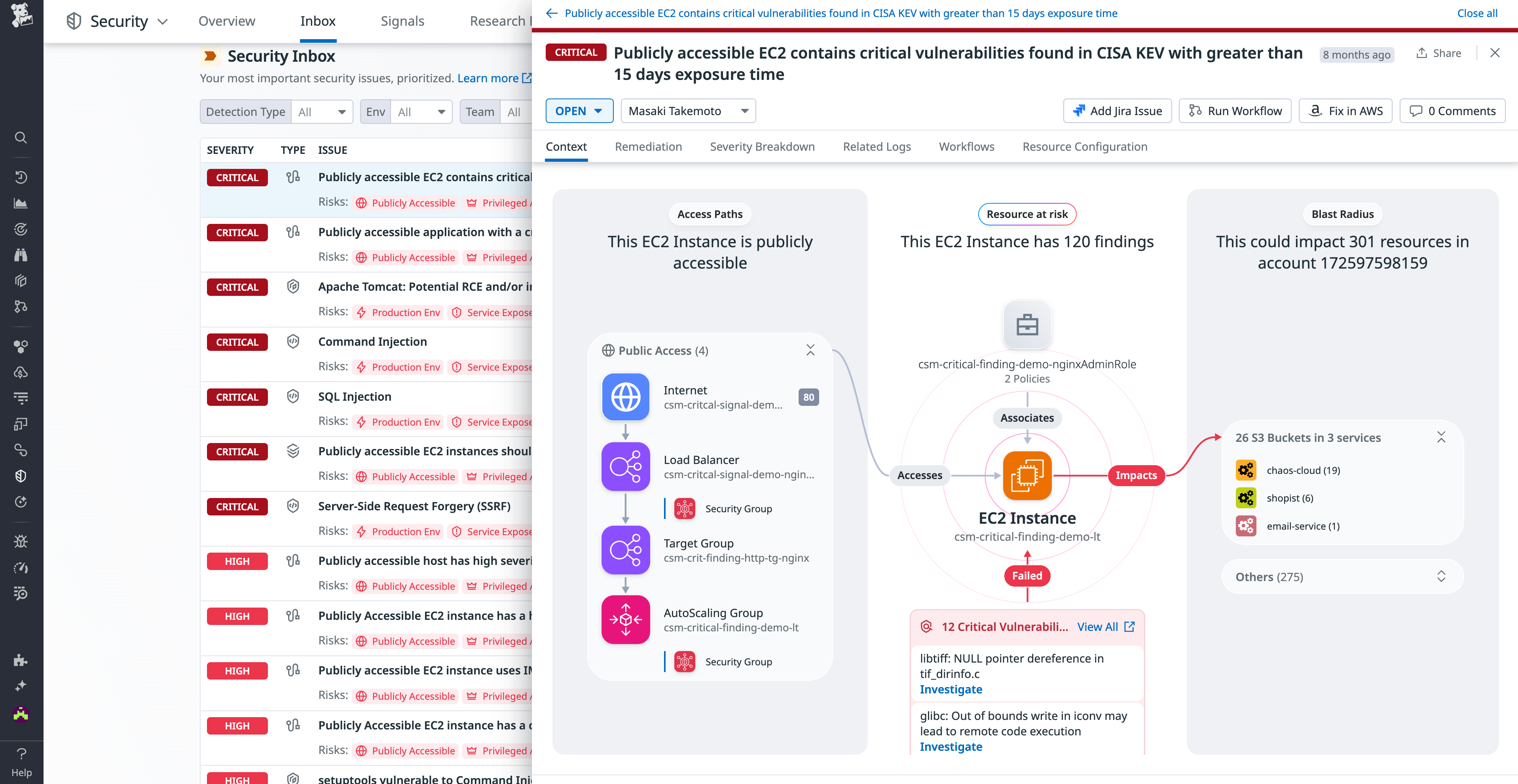 Datadog Security Inbox with prioritized security issues