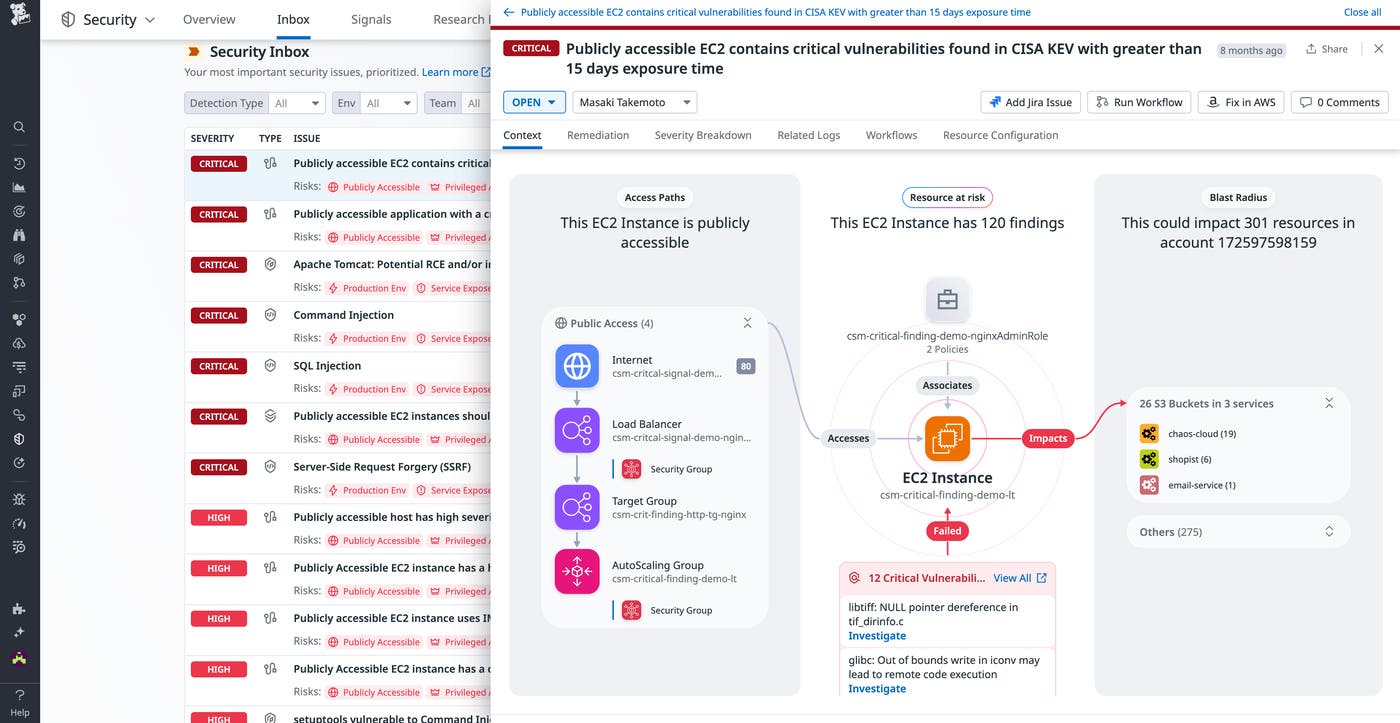 Datadog Security Inbox with prioritized security issues Datadog Security Inbox with prioritized security issues
