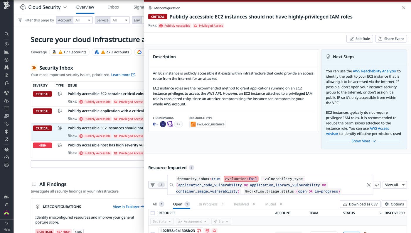 IAM misconfiguration finding in Datadog Cloud Security IAM misconfiguration finding in Datadog Cloud Security
