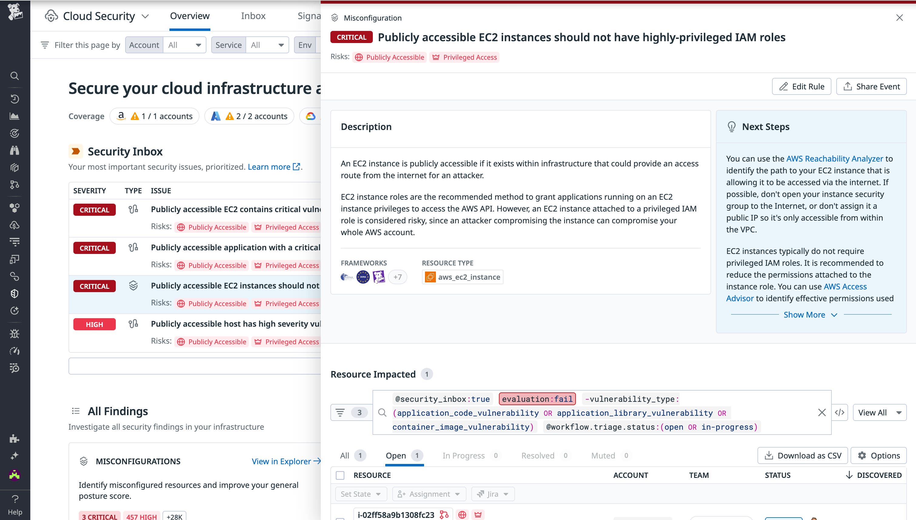 IAM misconfiguration finding in Datadog Cloud Security IAM misconfiguration finding in Datadog Cloud Security