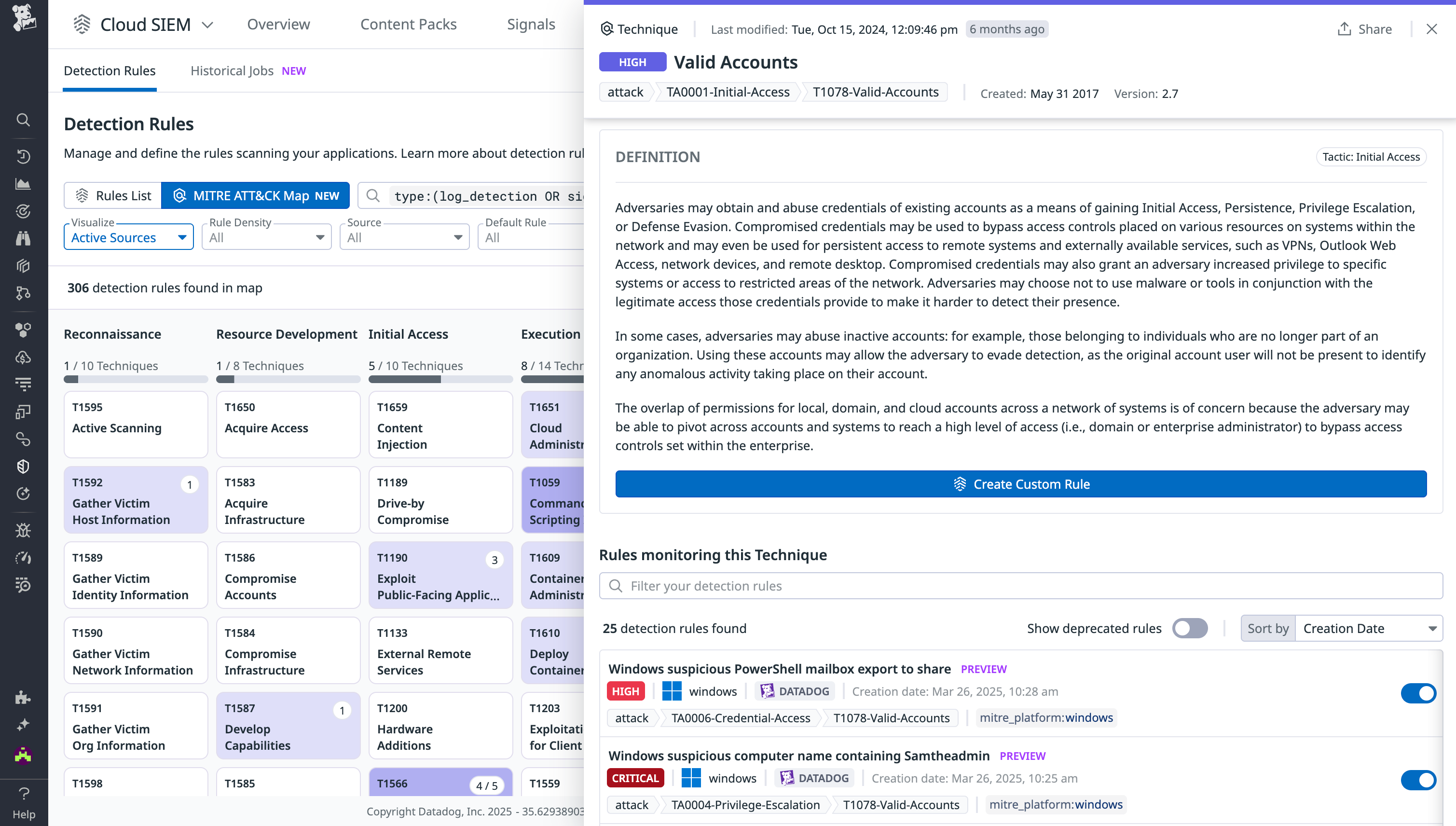 MITRE ATT&CK mapping in Datadog Cloud SIEM
